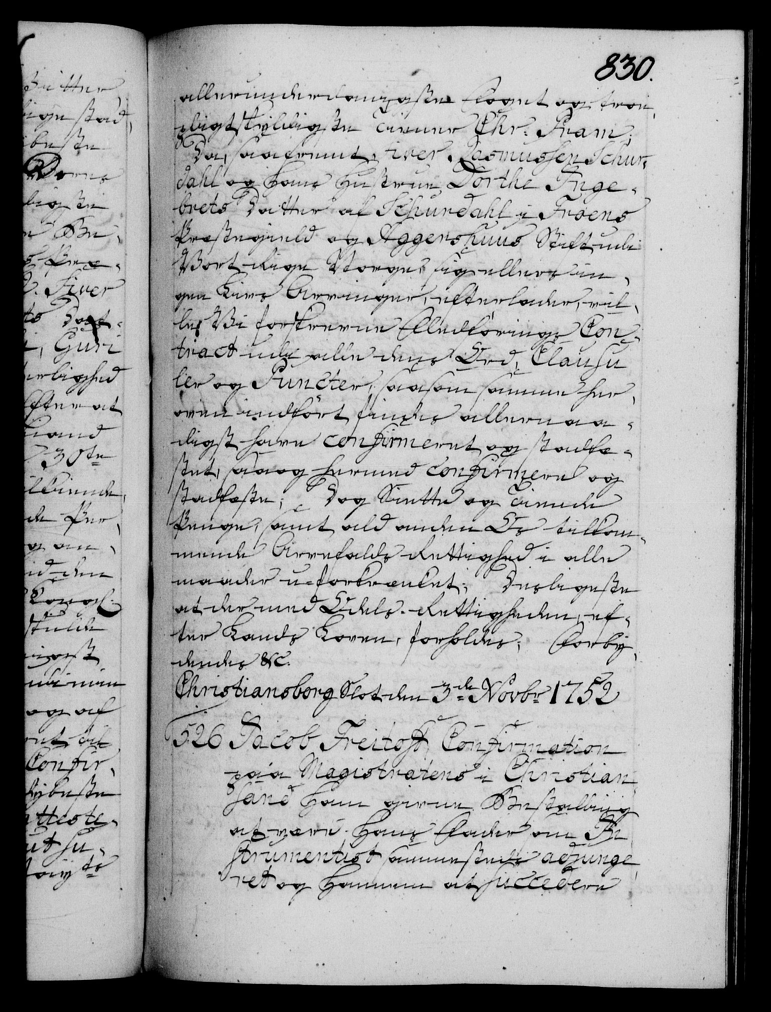 Danske Kanselli 1572-1799, AV/RA-EA-3023/F/Fc/Fca/Fcaa/L0037: Norske registre, 1751-1752, p. 830a