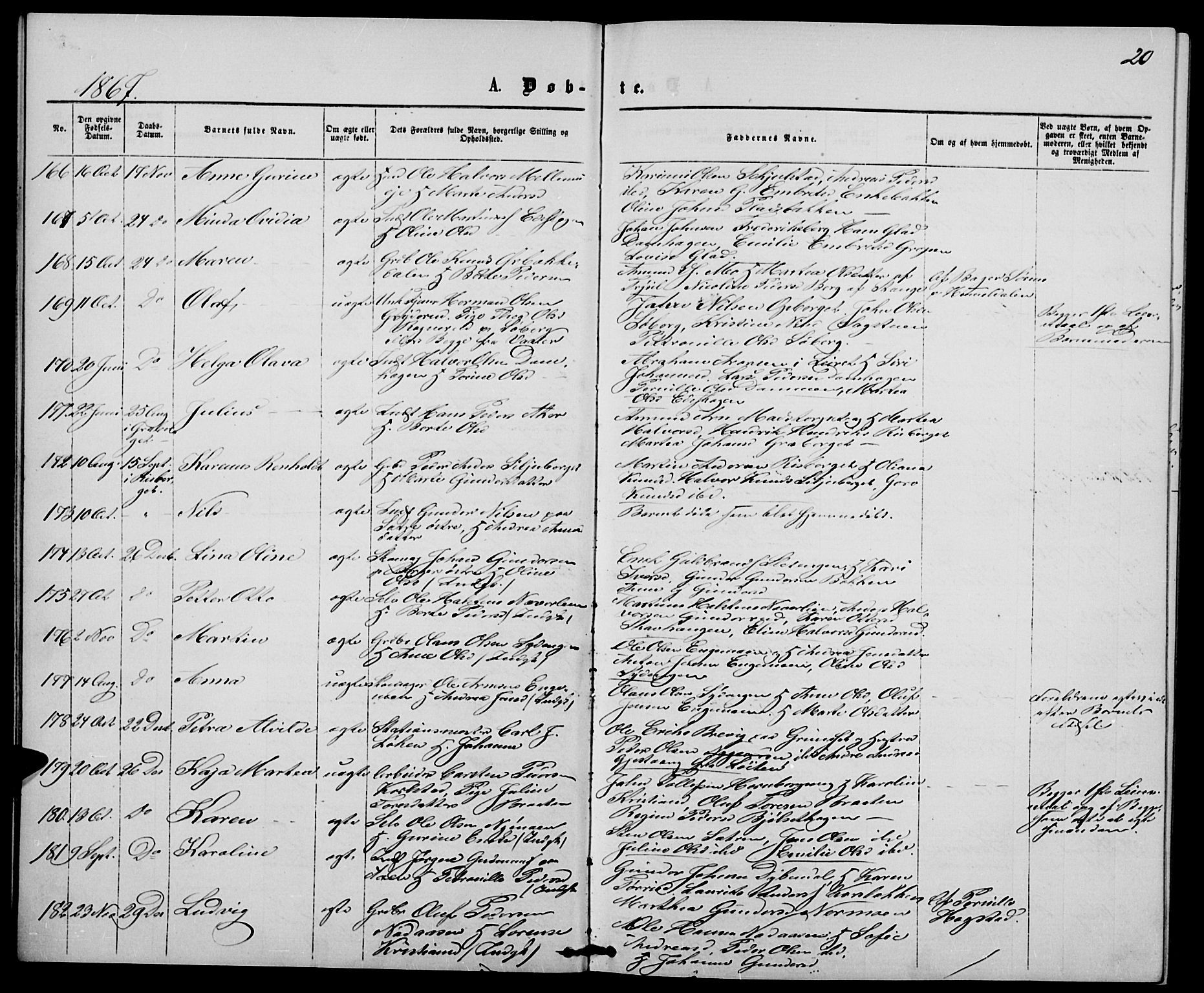 Elverum prestekontor, AV/SAH-PREST-044/H/Ha/Hab/L0004: Parish register (copy) no. 4, 1866-1874, p. 20