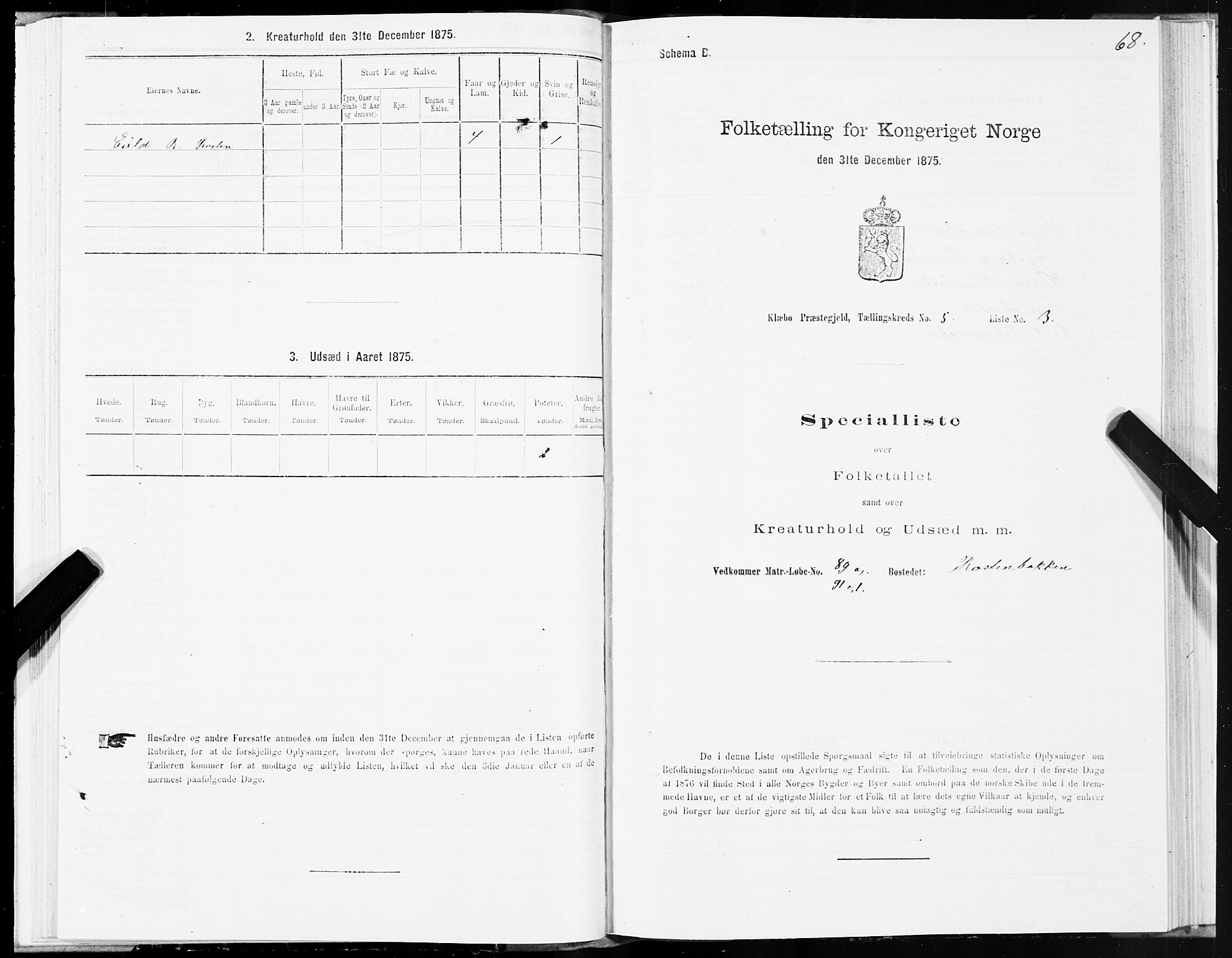 SAT, 1875 census for 1662P Klæbu, 1875, p. 2068