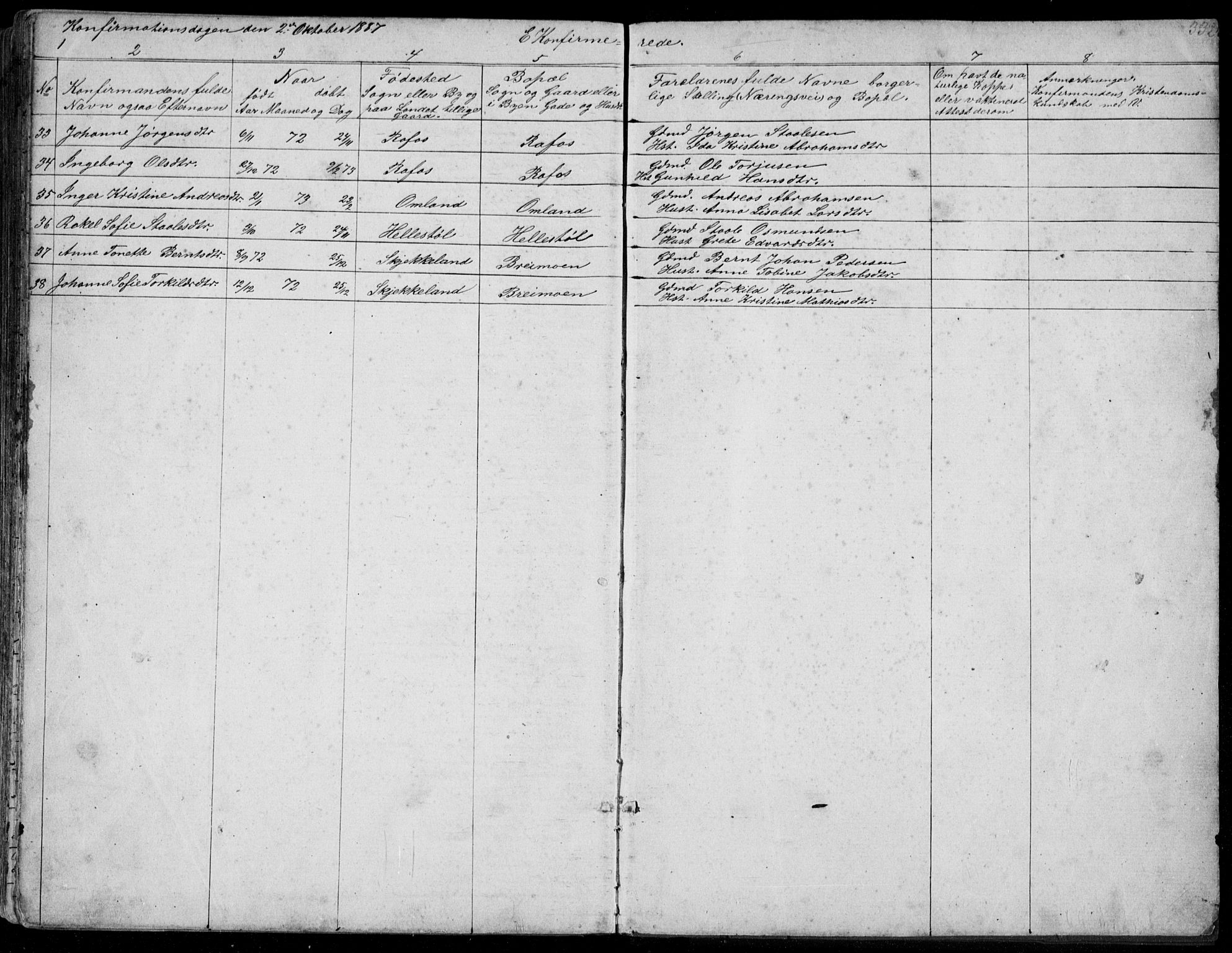 Kvinesdal sokneprestkontor, AV/SAK-1111-0026/F/Fb/Fbb/L0002: Parish register (copy) no. B 2, 1873-1897, p. 332