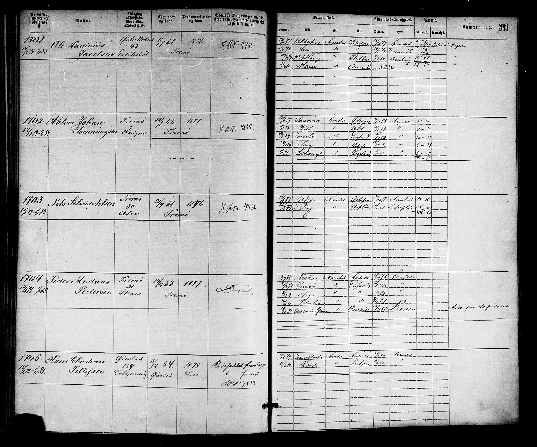 Arendal mønstringskrets, SAK/2031-0012/F/Fa/L0002: Annotasjonsrulle nr 1-1910 med register, S-2, 1868-1880, p. 374