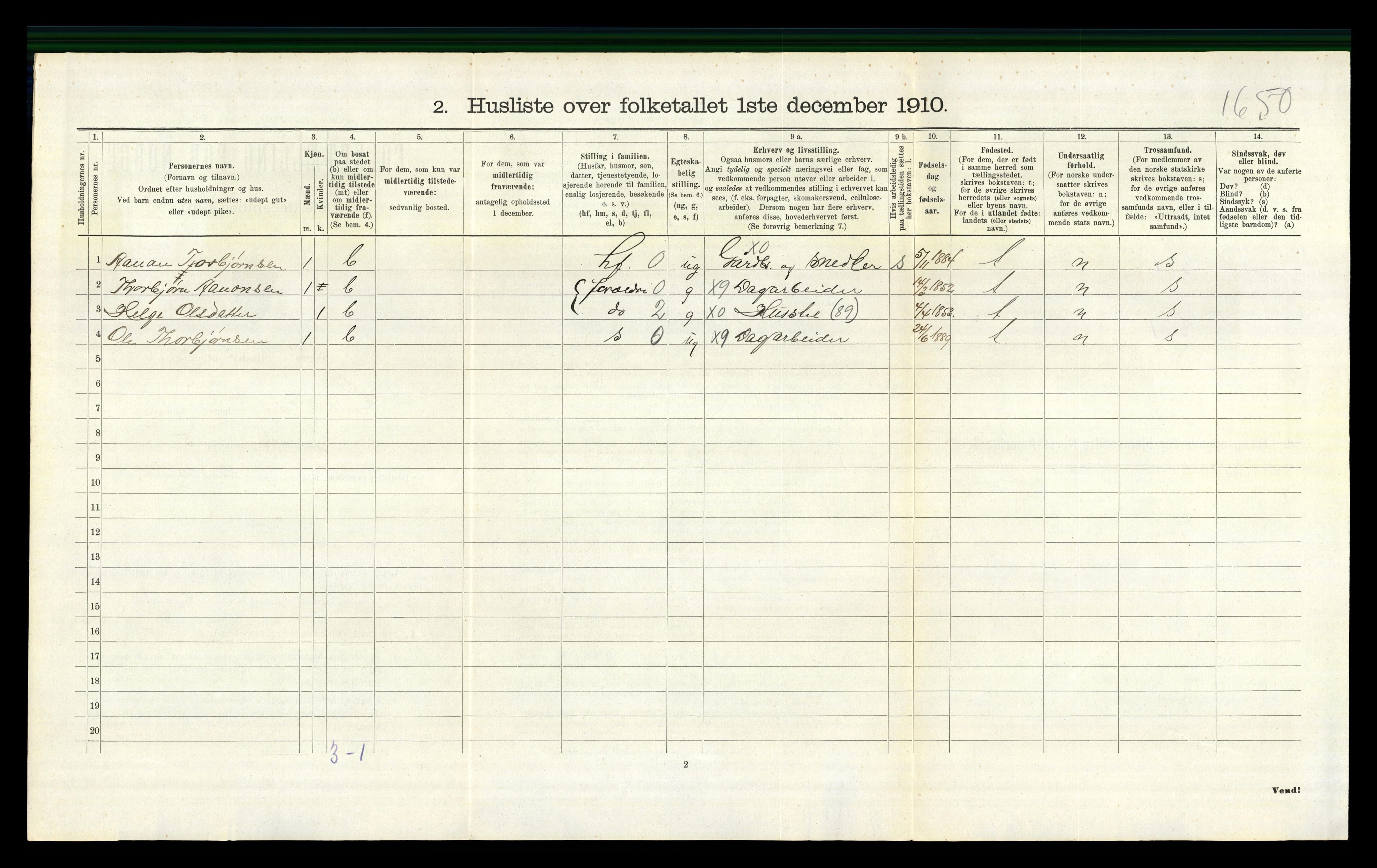 RA, 1910 census for Gjerstad, 1910, p. 308