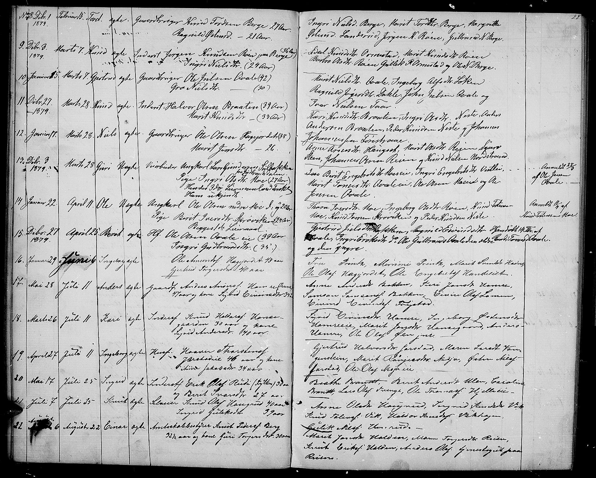 Vestre Slidre prestekontor, SAH/PREST-136/H/Ha/Hab/L0001: Parish register (copy) no. 1, 1869-1882, p. 22