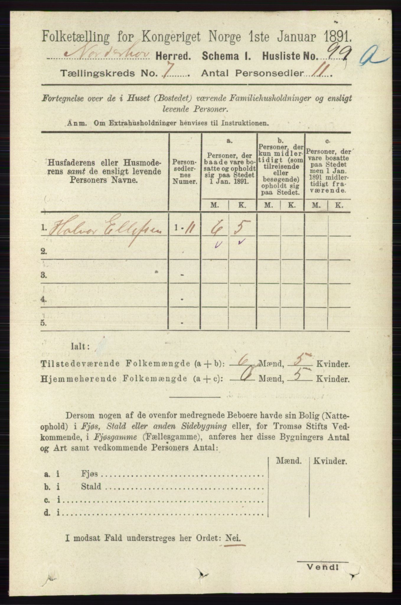 RA, 1891 census for 0613 Norderhov, 1891, p. 4485