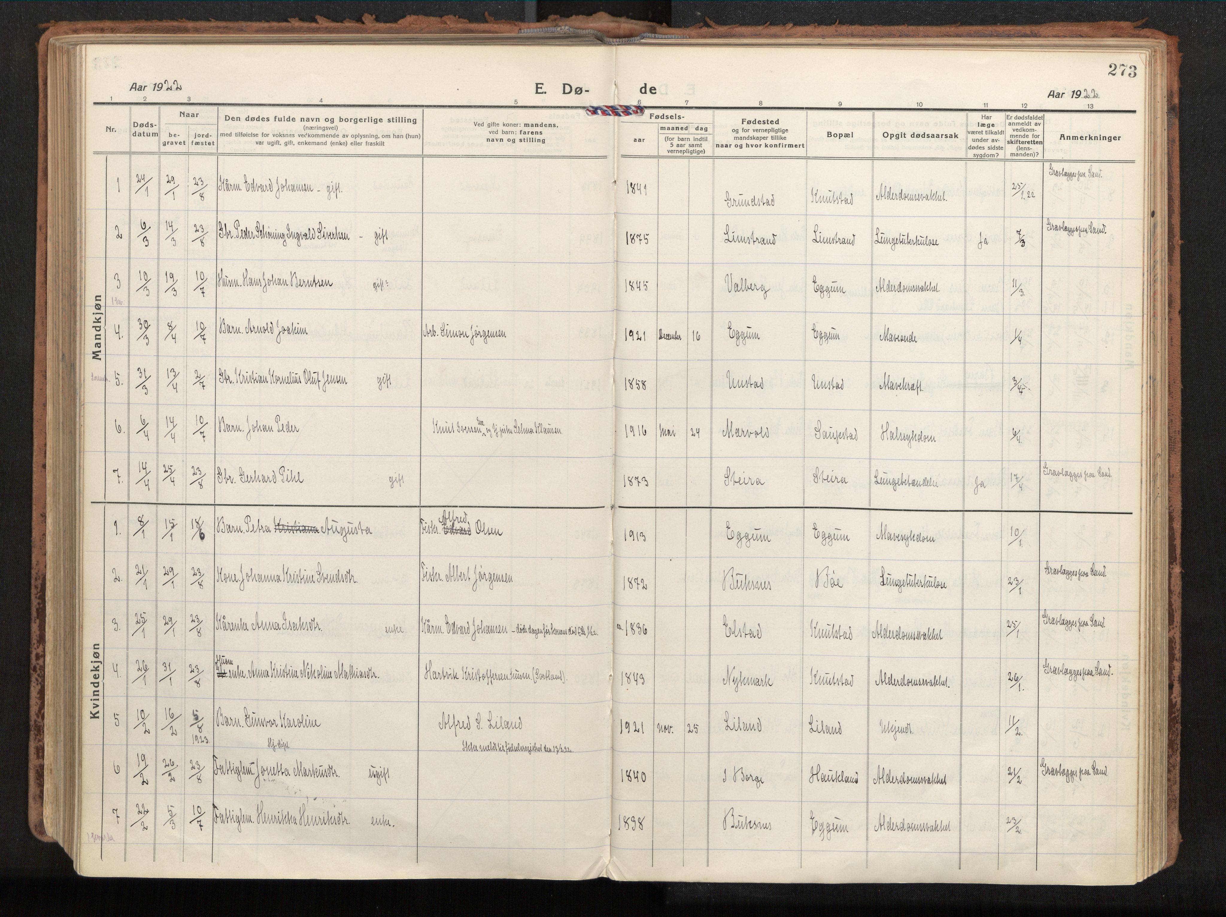 Ministerialprotokoller, klokkerbøker og fødselsregistre - Nordland, SAT/A-1459/880/L1136: Parish register (official) no. 880A10, 1919-1927, p. 273