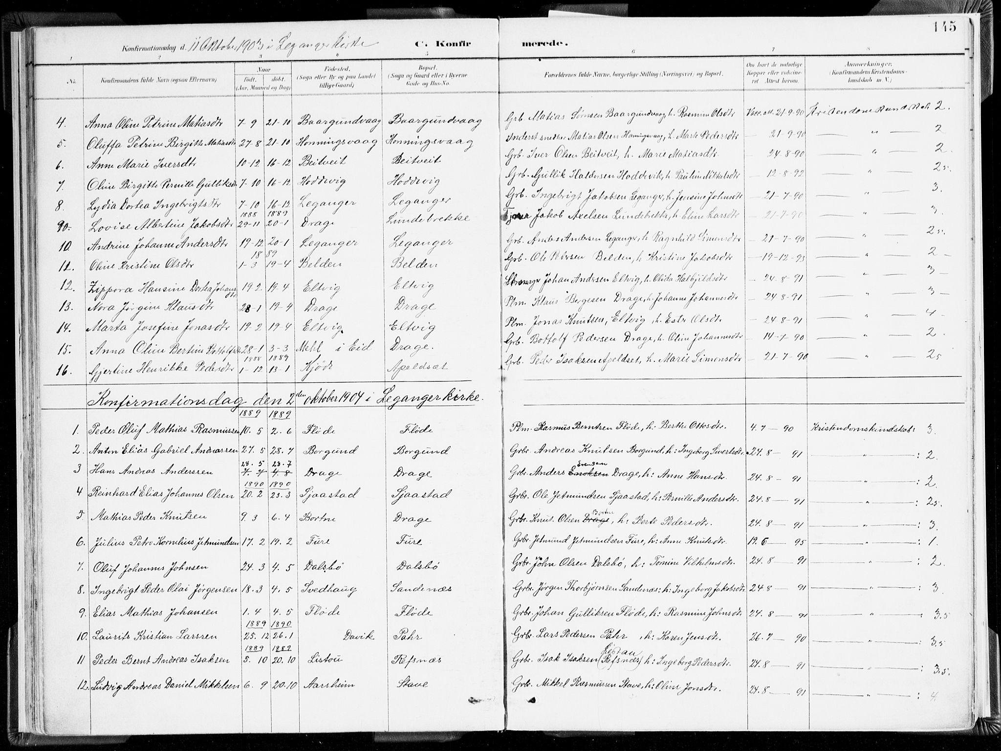 Selje sokneprestembete, AV/SAB-A-99938/H/Ha/Haa/Haab: Parish register (official) no. B 2, 1891-1907, p. 145