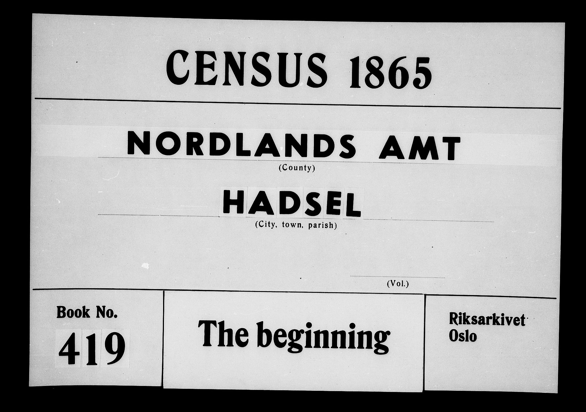 RA, 1865 census for Hadsel, 1865, p. 1