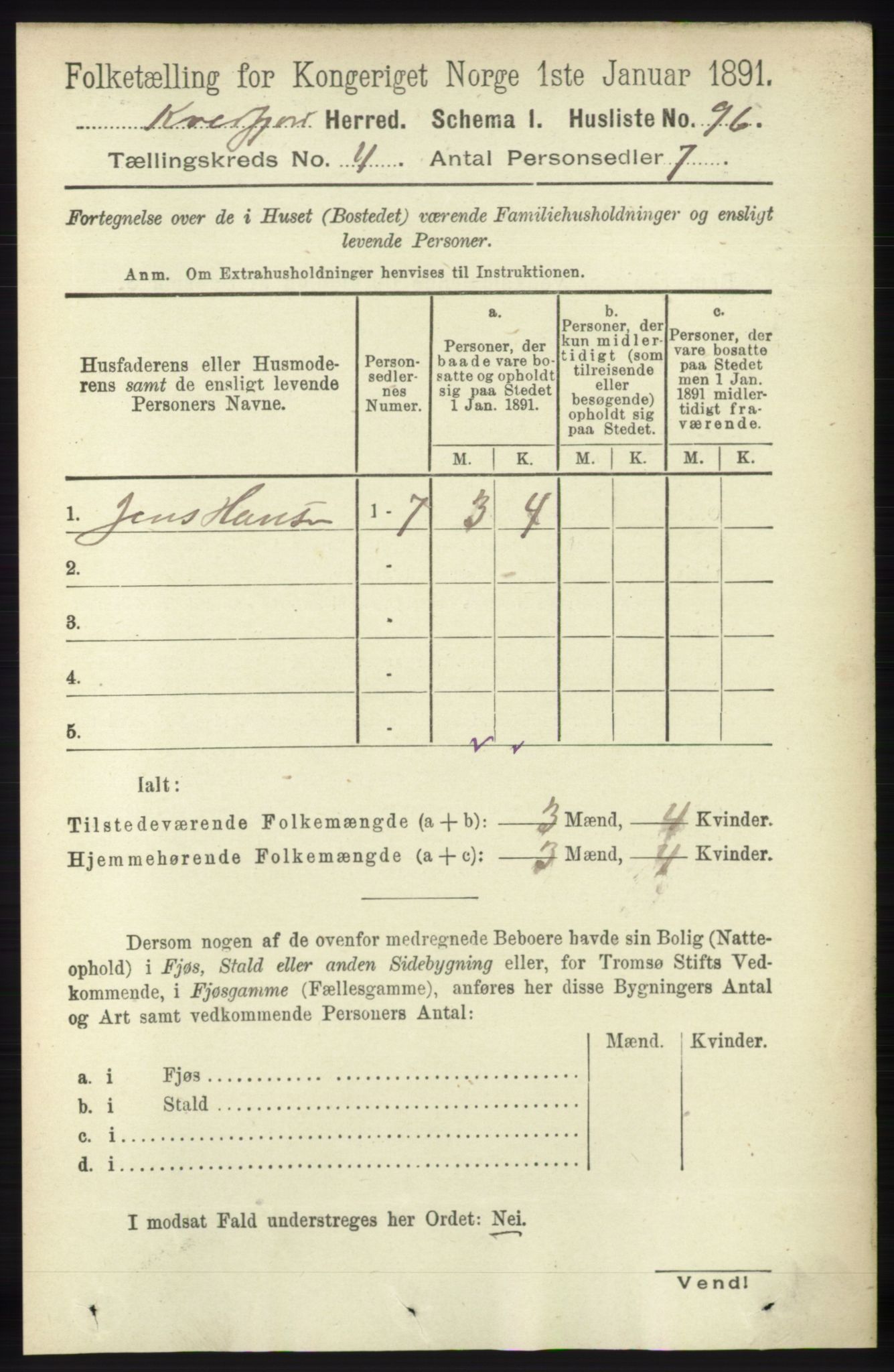 RA, 1891 census for 1911 Kvæfjord, 1891, p. 1846