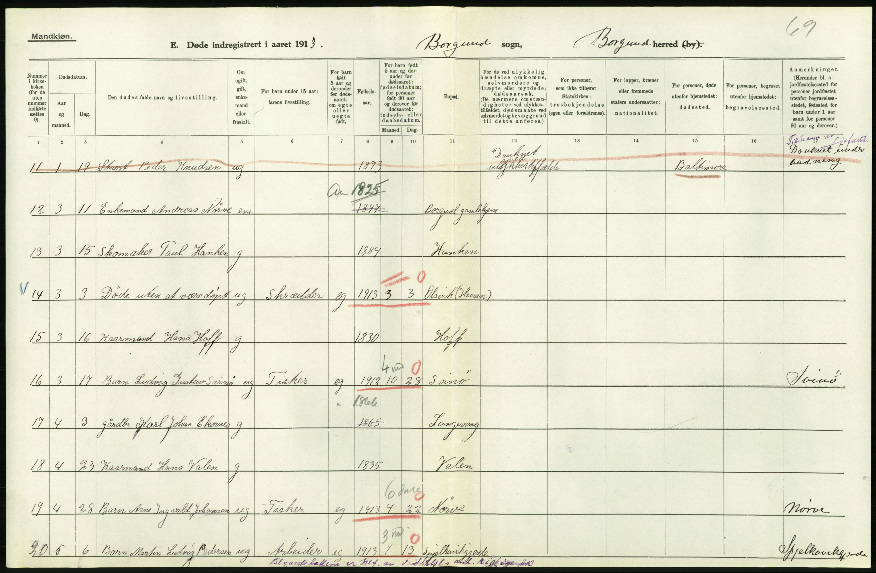 Statistisk sentralbyrå, Sosiodemografiske emner, Befolkning, AV/RA-S-2228/D/Df/Dfb/Dfbc/L0037: Romsdals amt: Døde. Bygder og byer., 1913, p. 50