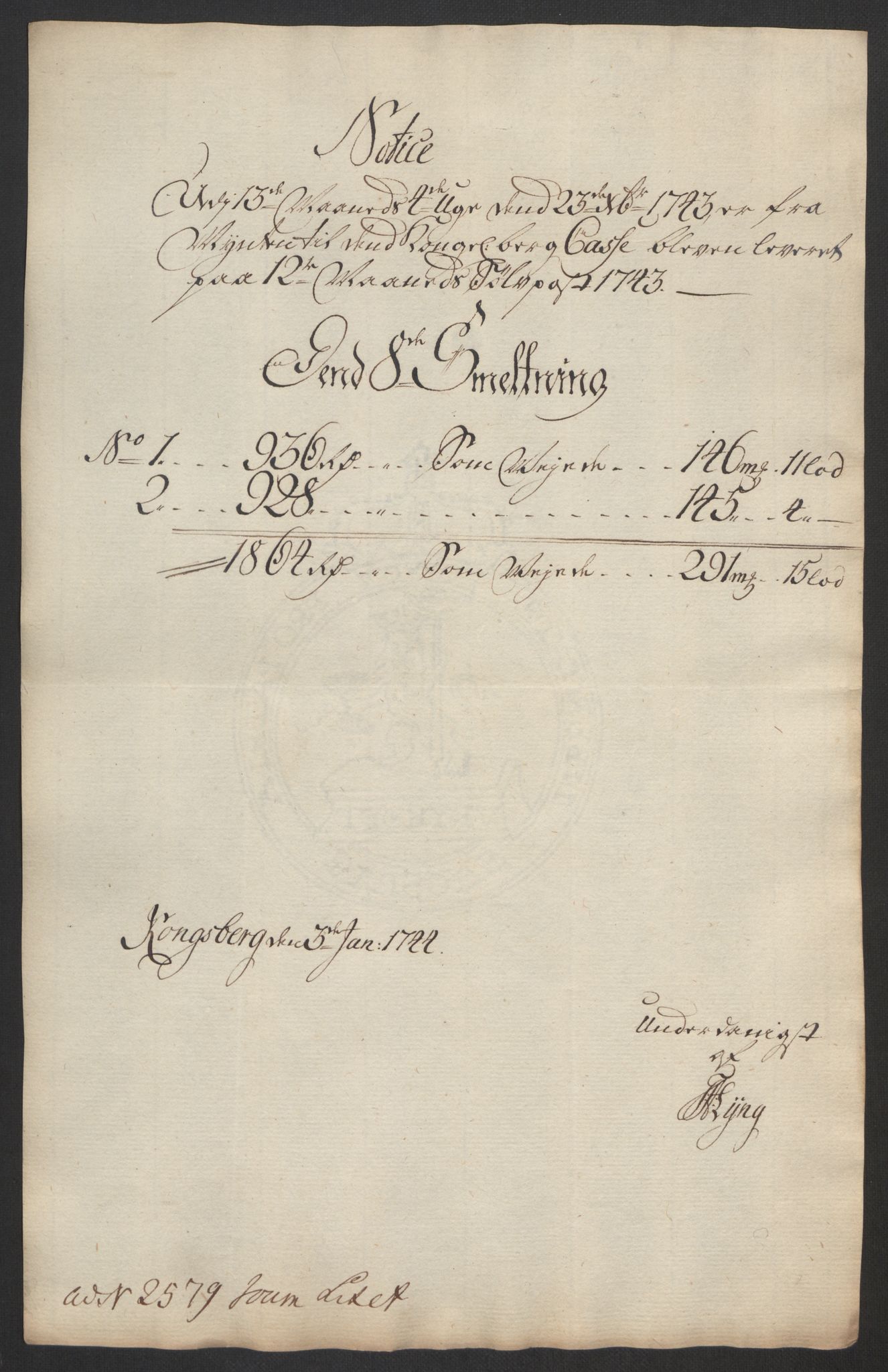 Rentekammeret inntil 1814, Realistisk ordnet avdeling, AV/RA-EA-4070/Oa/L0014: [Y17]: Forskjellige dokumenter om Kongsbergs mynt, 1723-1765, p. 144