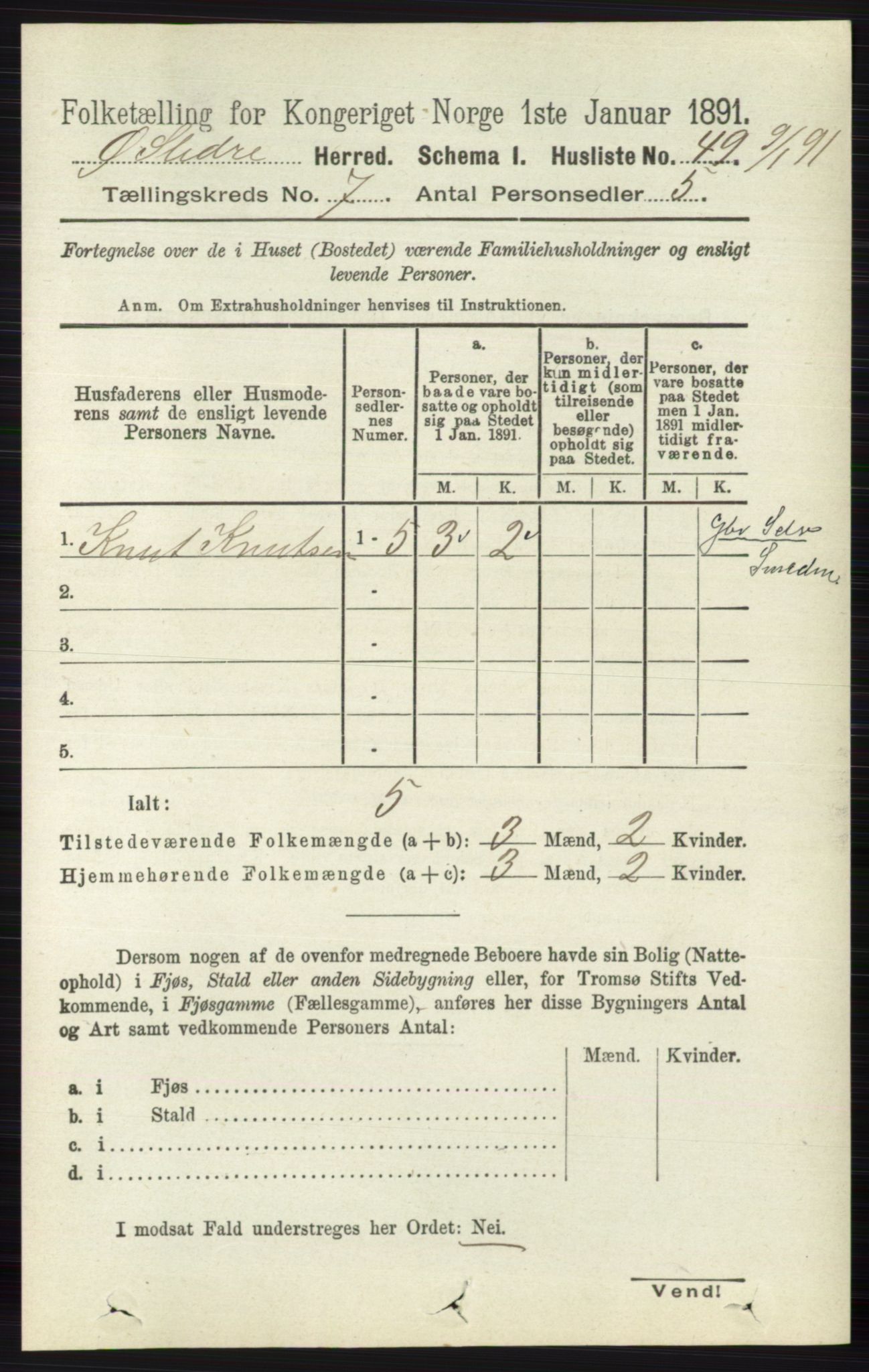 RA, 1891 census for 0544 Øystre Slidre, 1891, p. 2166