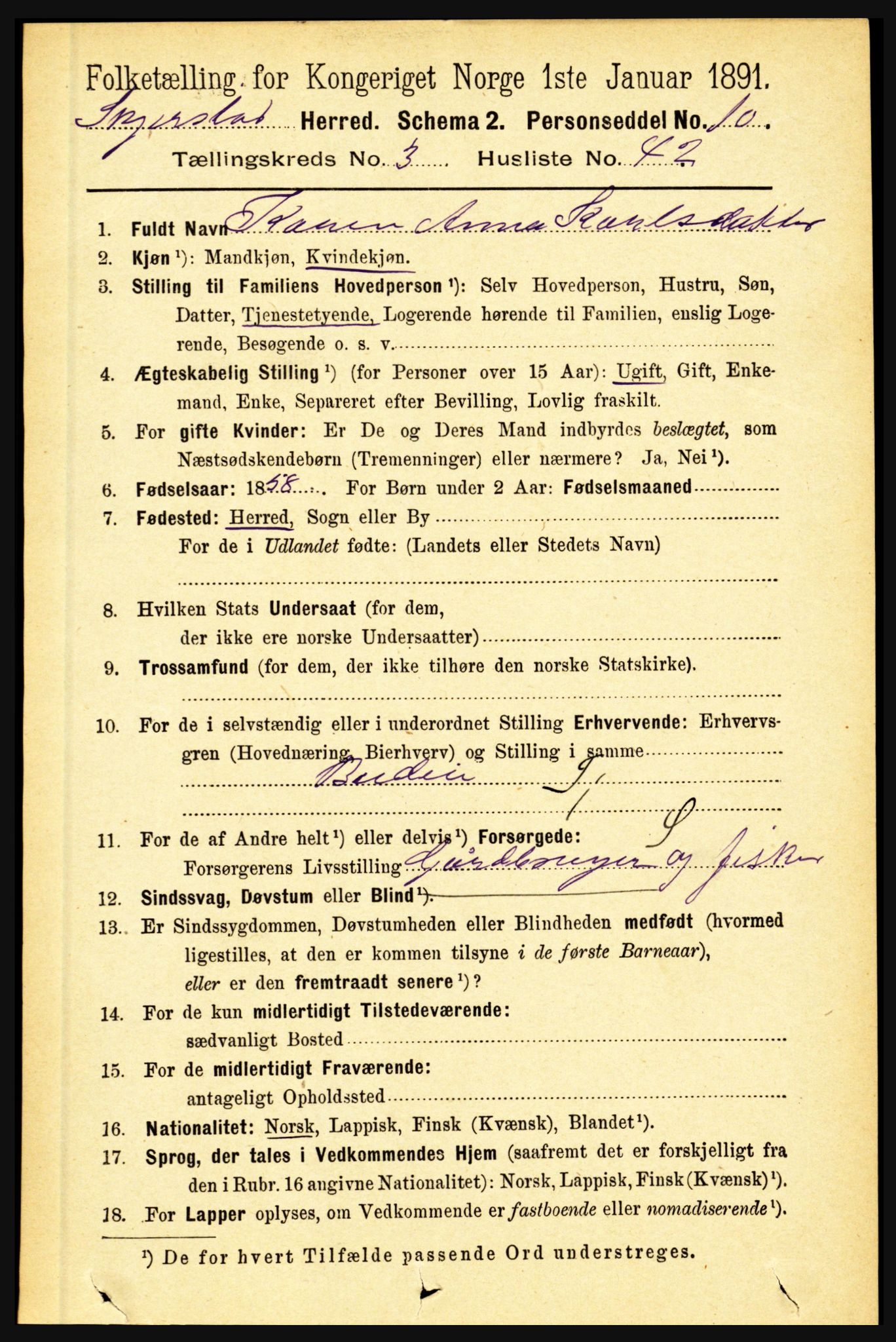 RA, 1891 census for 1842 Skjerstad, 1891, p. 1057