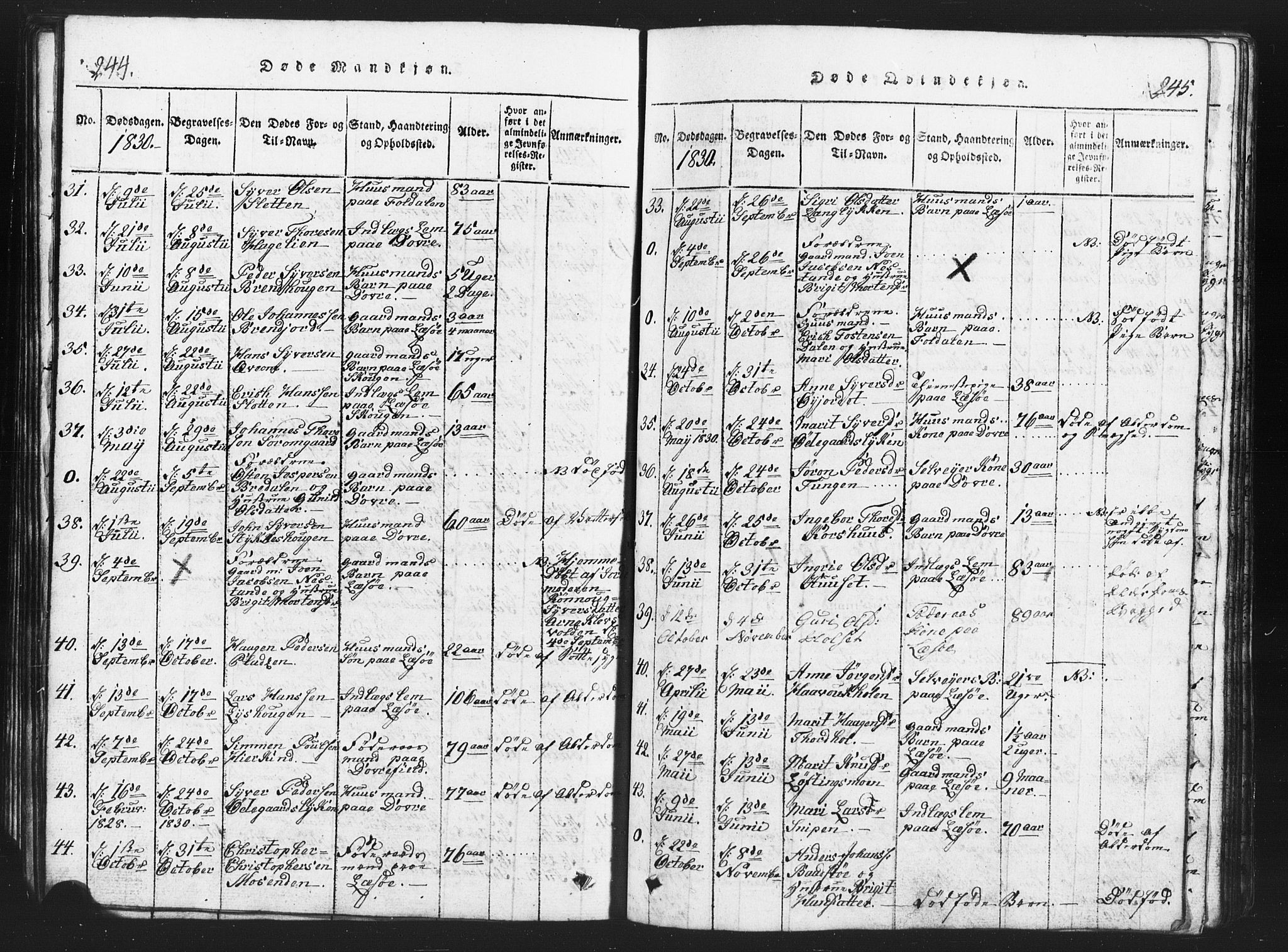 Lesja prestekontor, SAH/PREST-068/H/Ha/Hab/L0001: Parish register (copy) no. 1, 1820-1831, p. 244-245