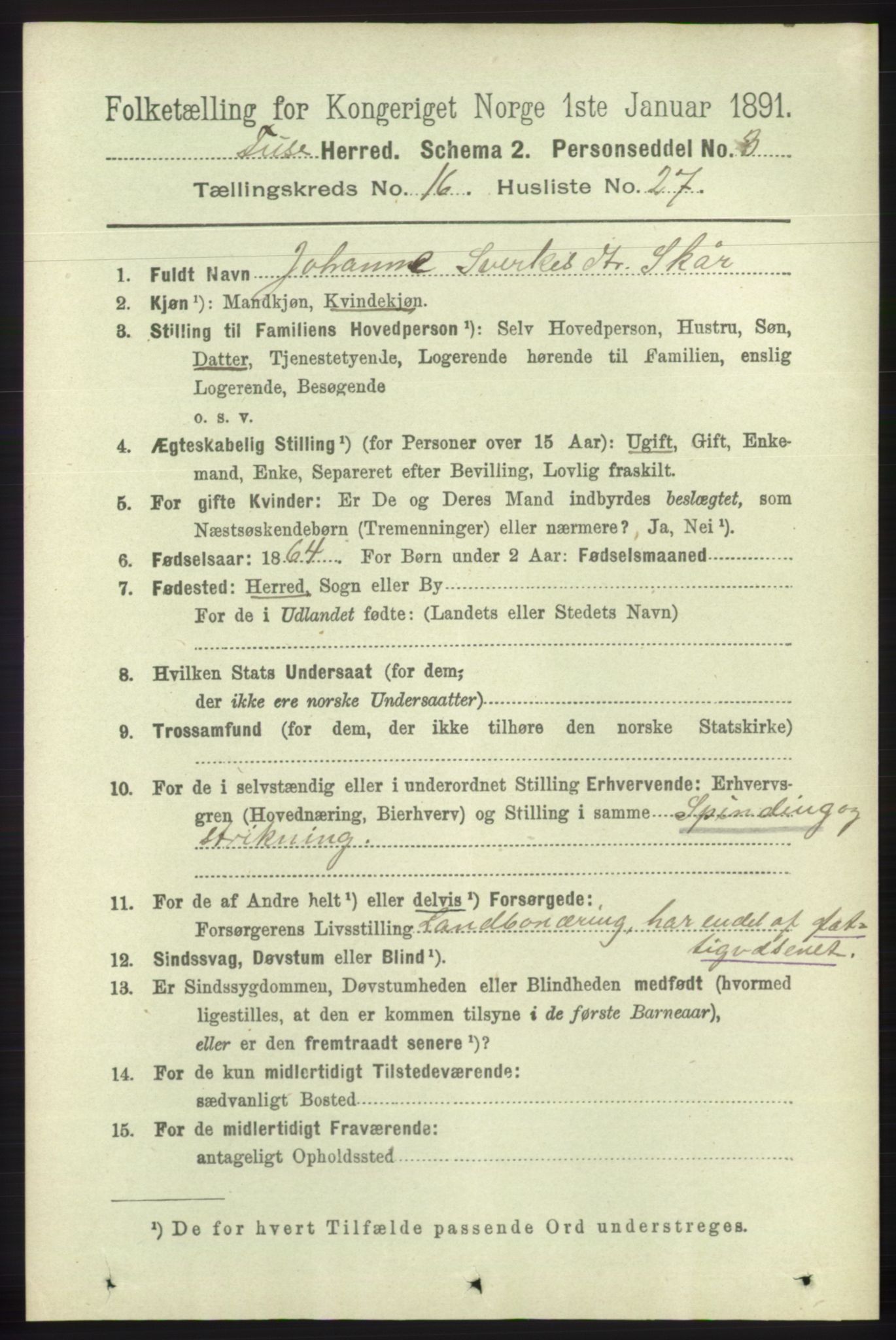 RA, 1891 census for 1241 Fusa, 1891, p. 3747