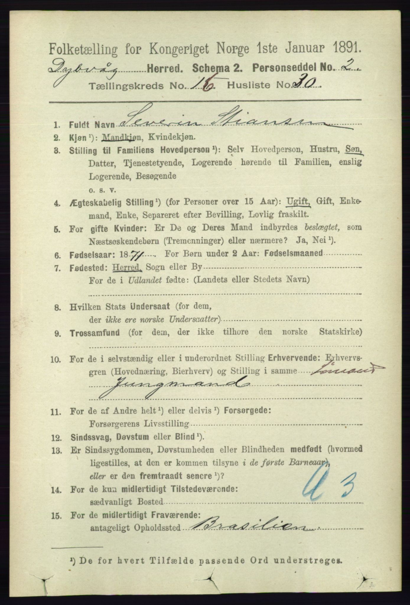 RA, 1891 census for 0915 Dypvåg, 1891, p. 6587