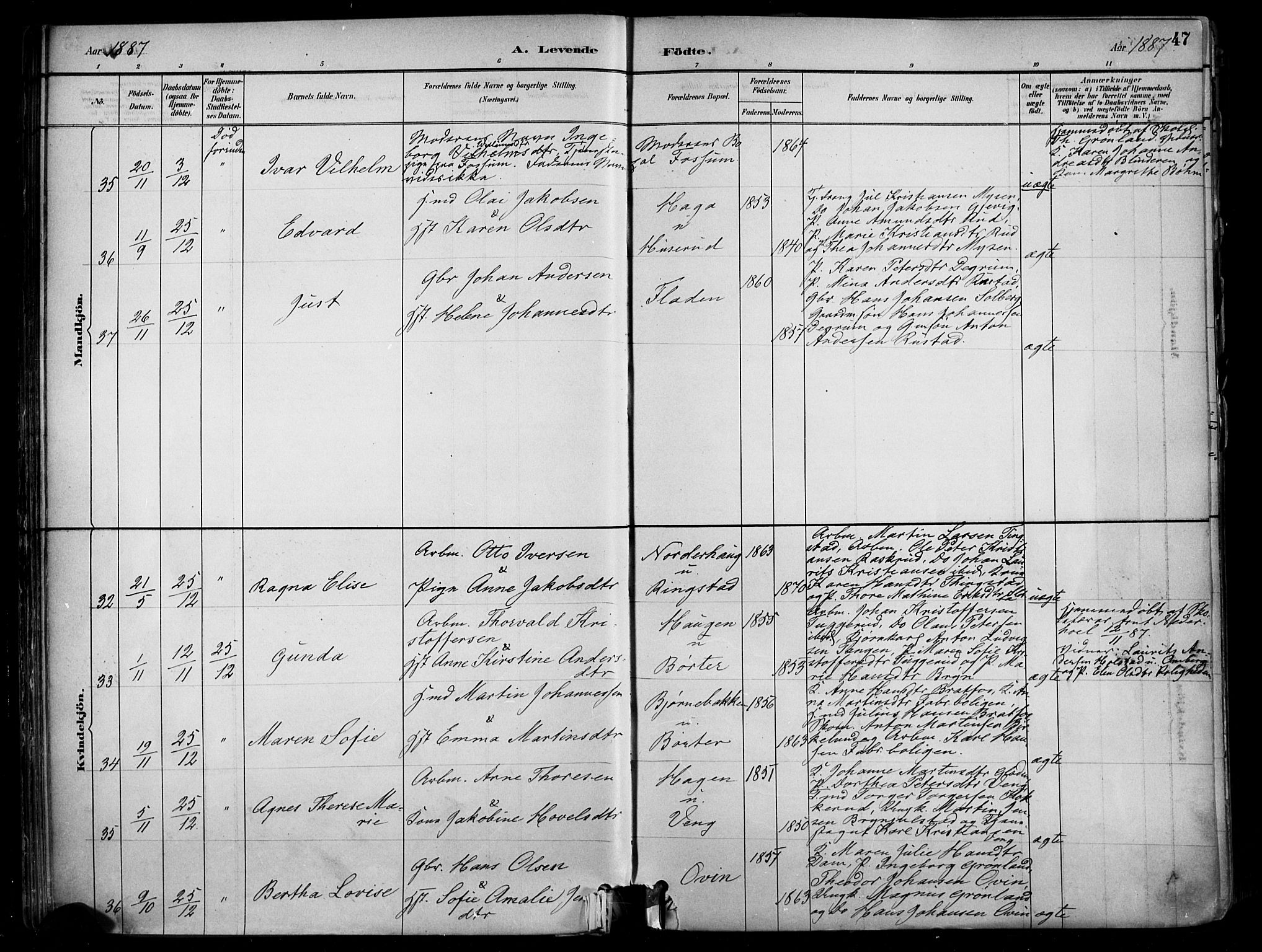 Enebakk prestekontor Kirkebøker, AV/SAO-A-10171c/F/Fa/L0016: Parish register (official) no. I 16, 1883-1898, p. 47