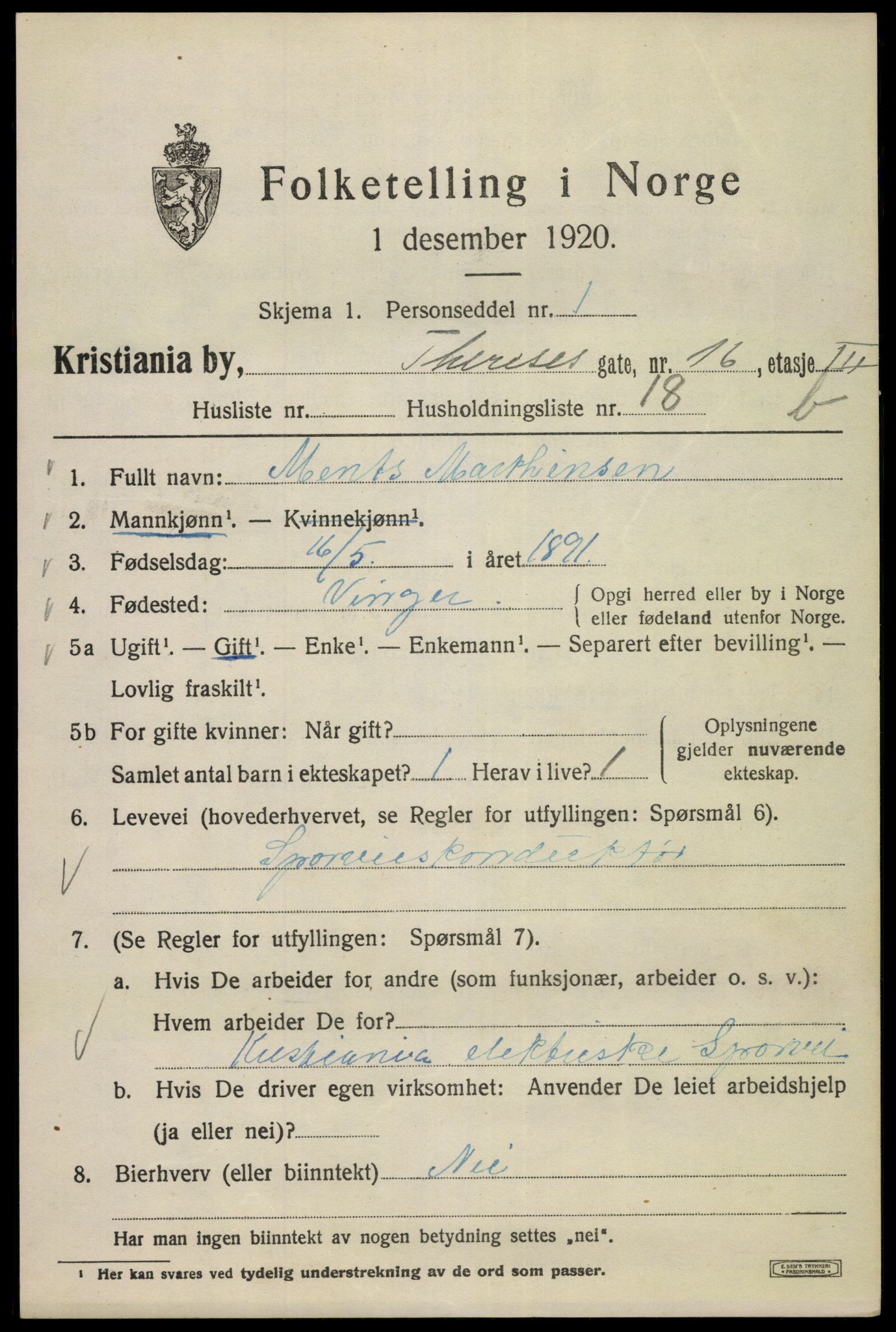 SAO, 1920 census for Kristiania, 1920, p. 567419