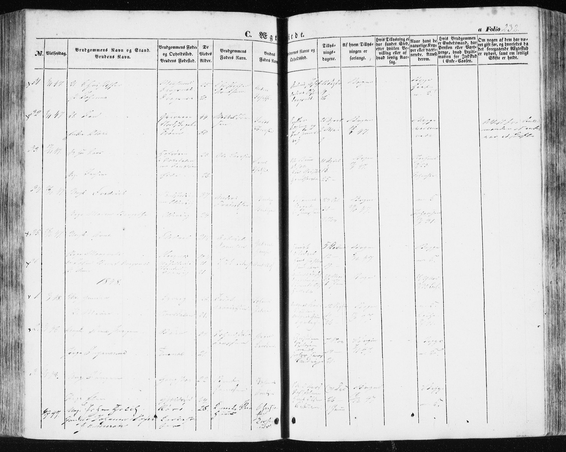 Ministerialprotokoller, klokkerbøker og fødselsregistre - Sør-Trøndelag, SAT/A-1456/634/L0529: Parish register (official) no. 634A05, 1843-1851, p. 232