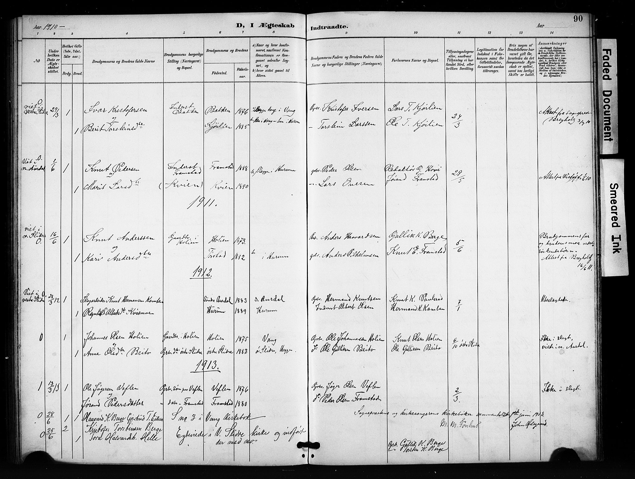 Vang prestekontor, Valdres, SAH/PREST-140/H/Hb/L0007: Parish register (copy) no. 7, 1893-1924, p. 90