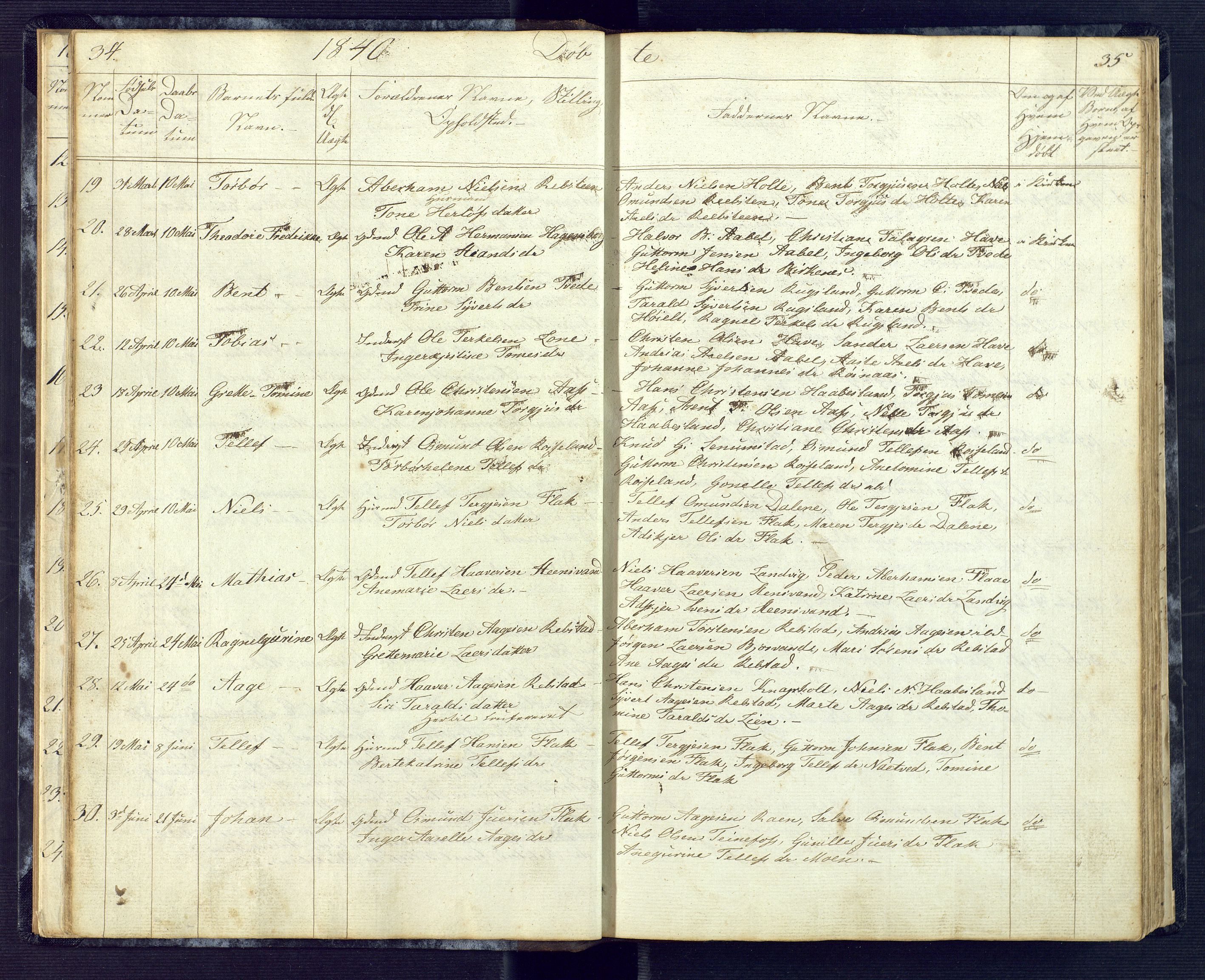 Birkenes sokneprestkontor, AV/SAK-1111-0004/F/Fb/L0001: Parish register (copy) no. B 1, 1837-1856, p. 34-35