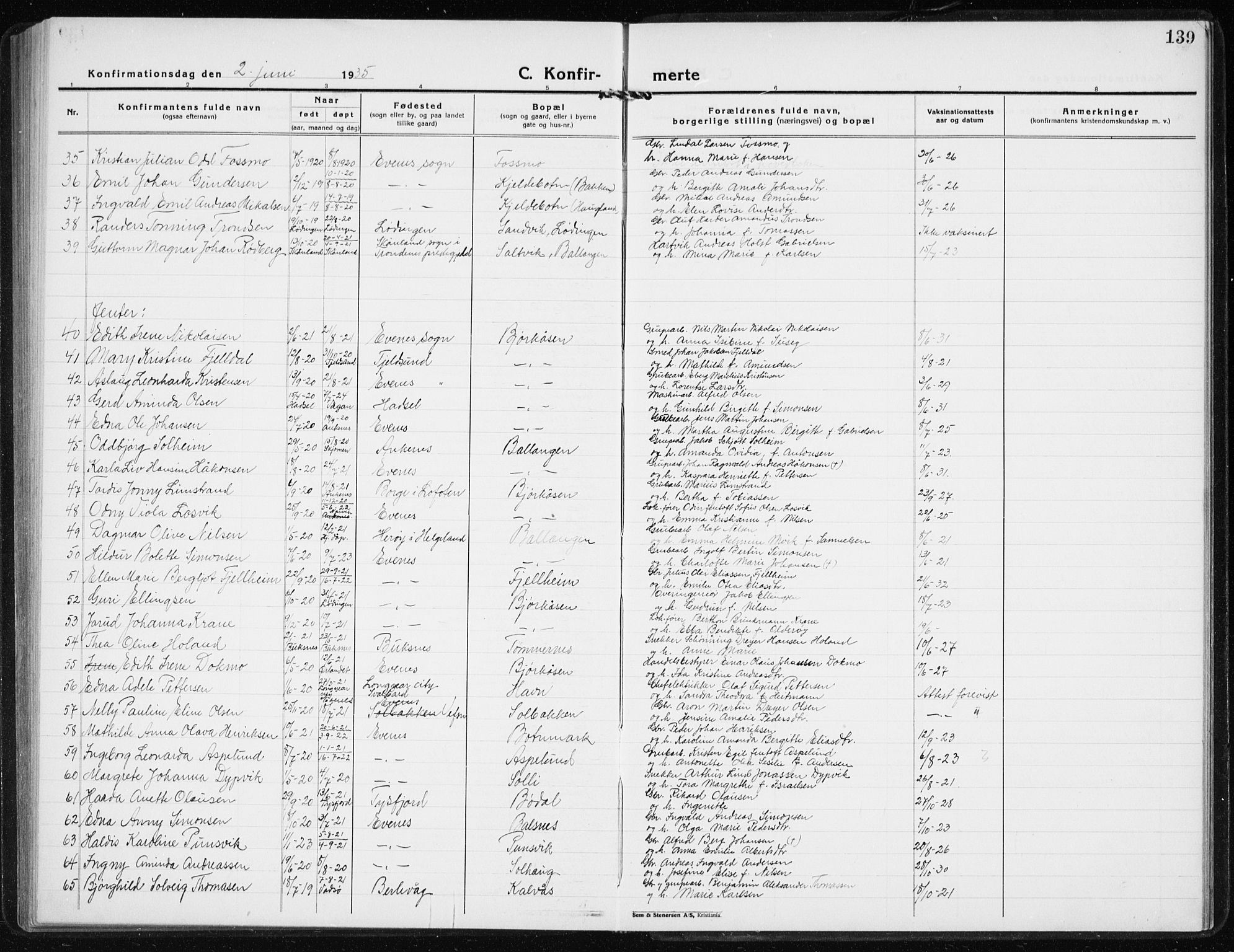 Ministerialprotokoller, klokkerbøker og fødselsregistre - Nordland, AV/SAT-A-1459/869/L0975: Parish register (copy) no. 869C01, 1923-1939, p. 139