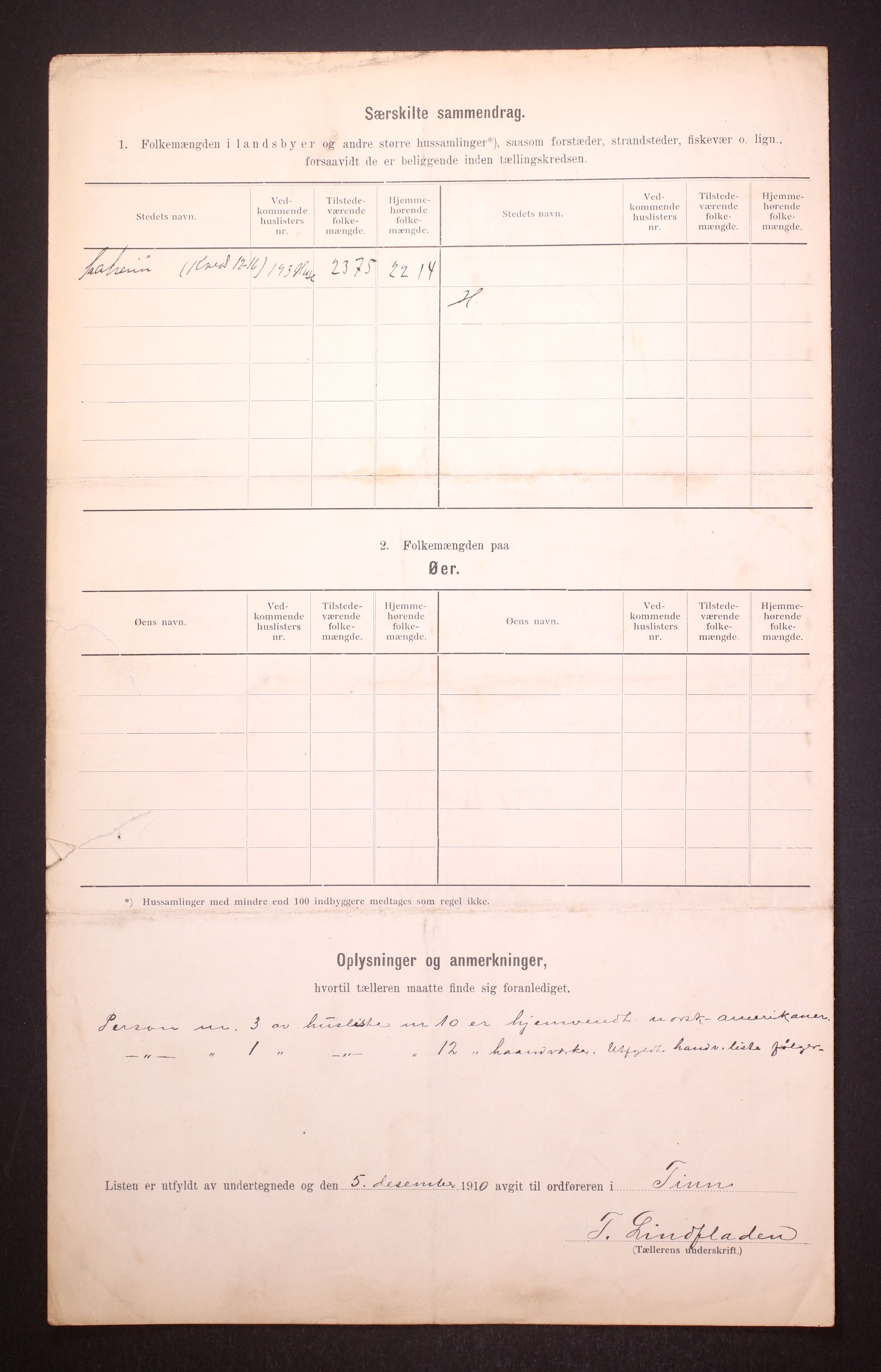 RA, 1910 census for Tinn, 1910, p. 52