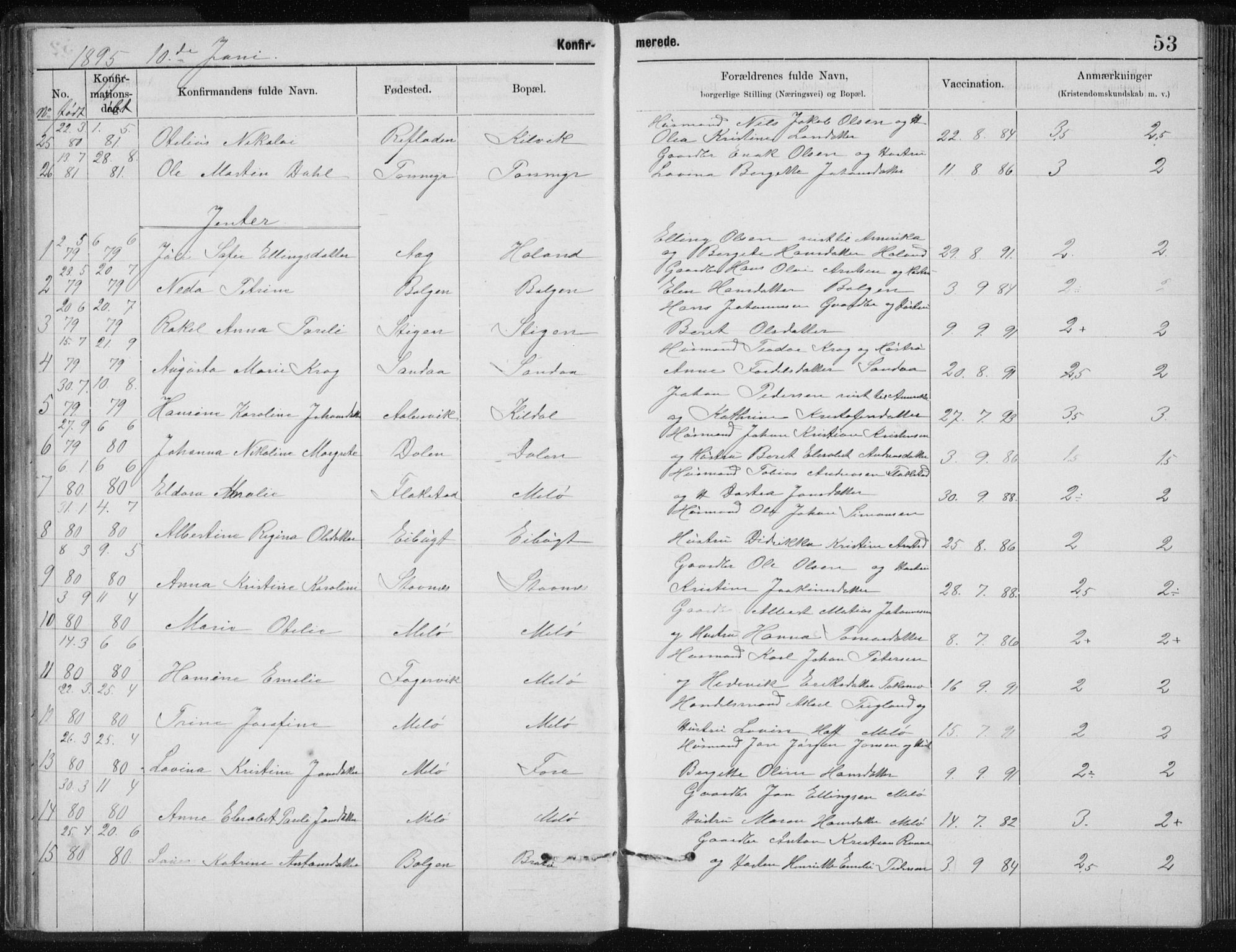 Ministerialprotokoller, klokkerbøker og fødselsregistre - Nordland, SAT/A-1459/843/L0637: Parish register (copy) no. 843C06, 1884-1908, p. 53
