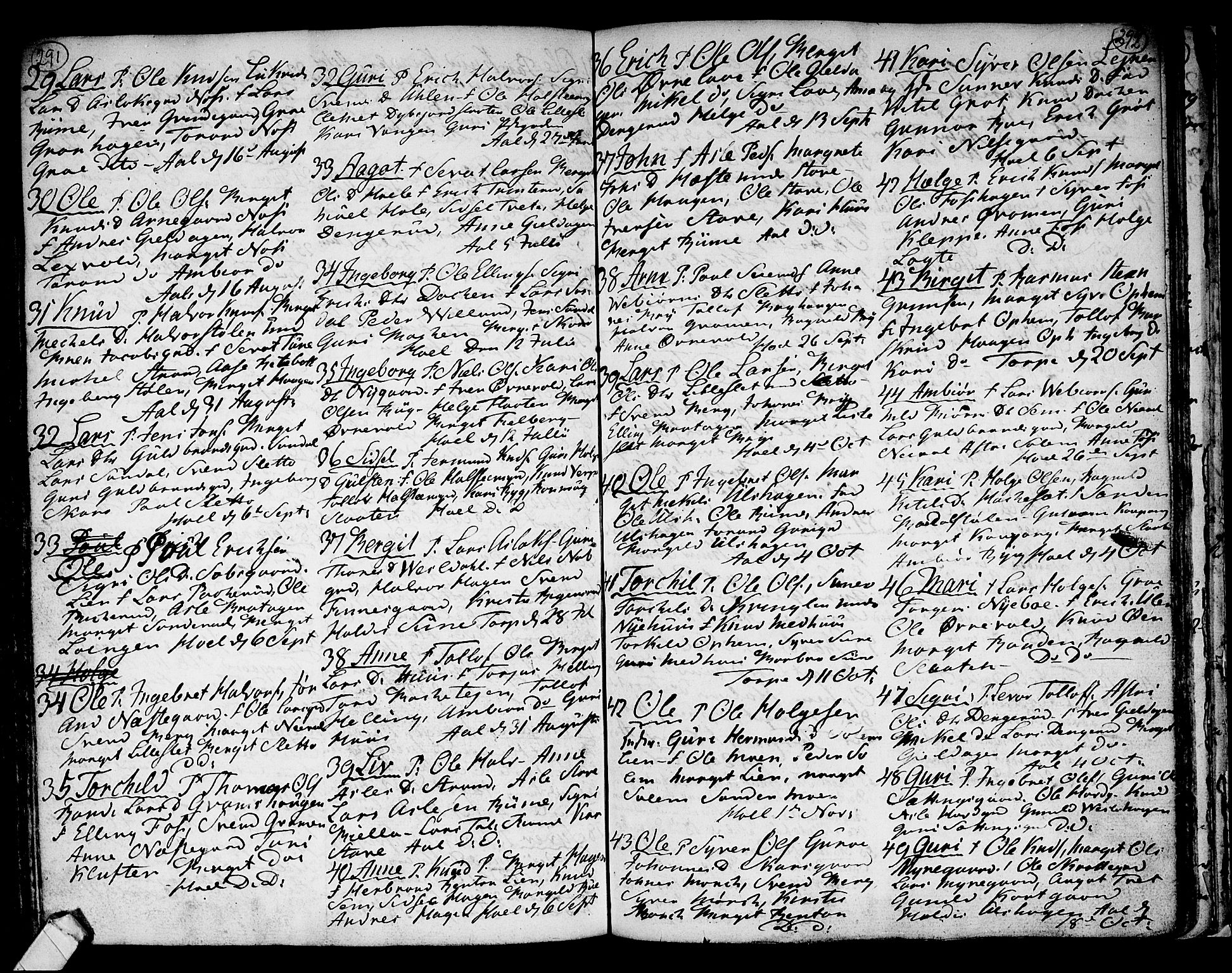Ål kirkebøker, AV/SAKO-A-249/F/Fa/L0002: Parish register (official) no. I 2, 1771-1806, p. 291-292