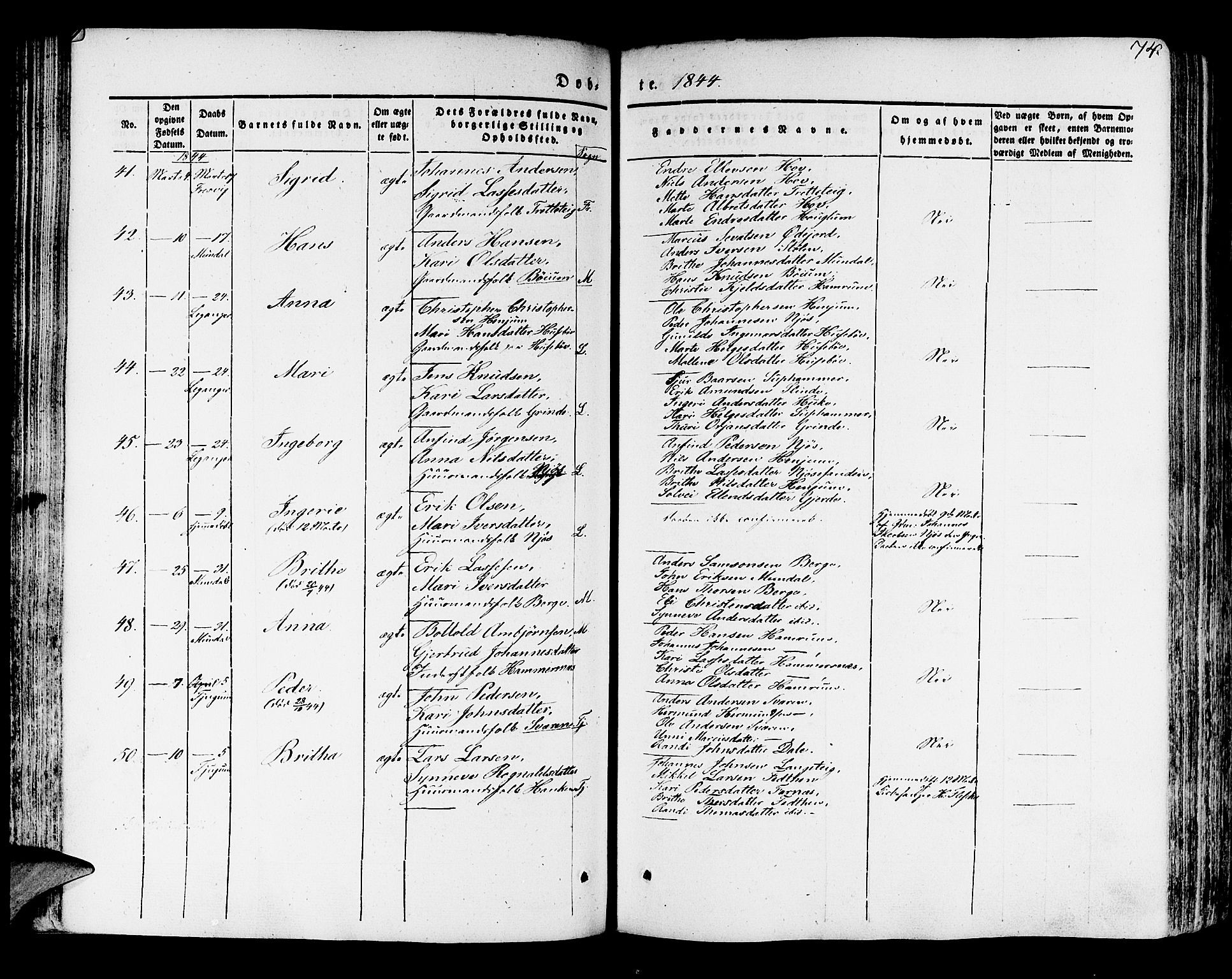 Leikanger sokneprestembete, AV/SAB-A-81001/H/Haa/Haaa/L0007: Parish register (official) no. A 7, 1838-1851, p. 74