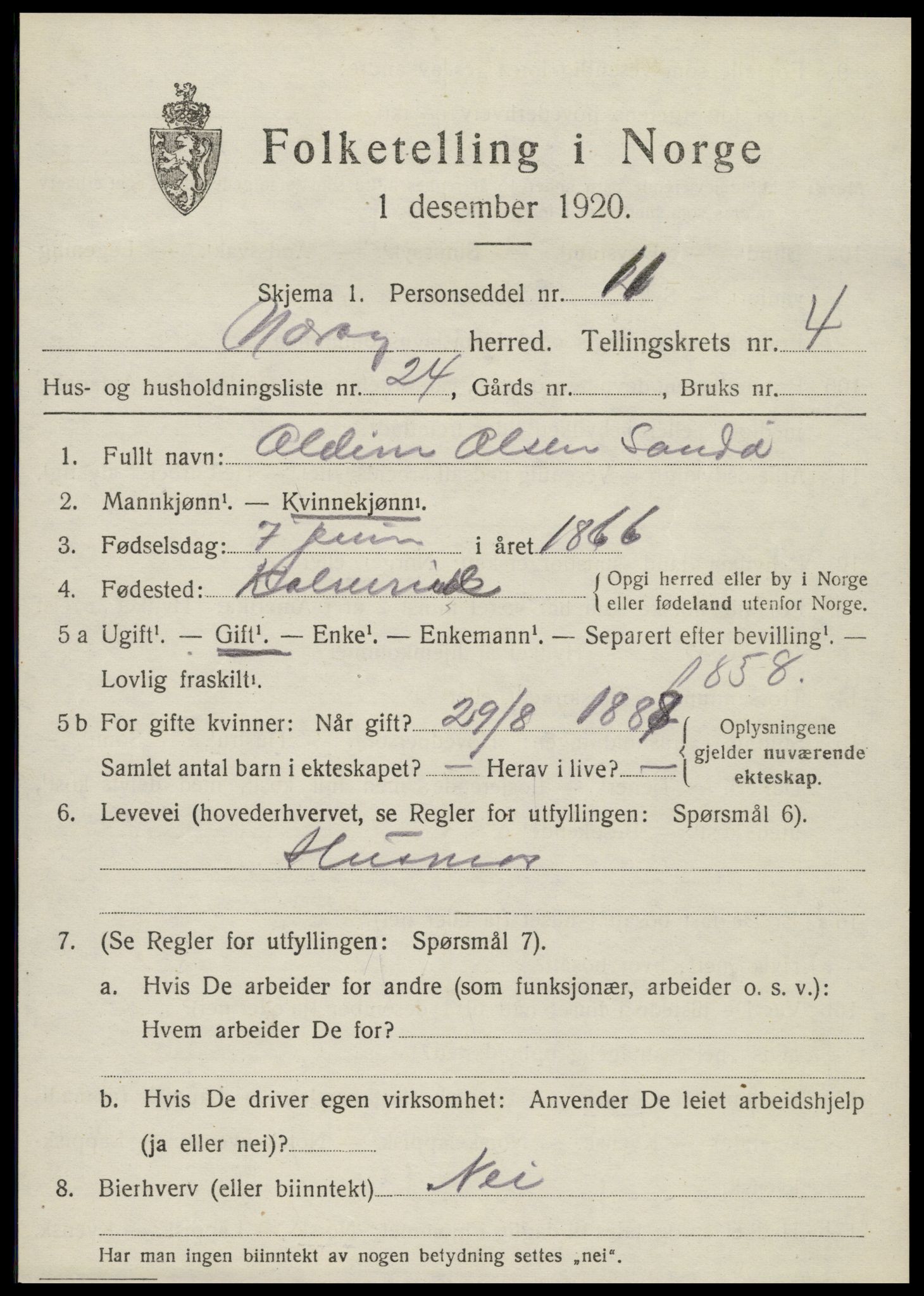 SAT, 1920 census for Nærøy, 1920, p. 2429