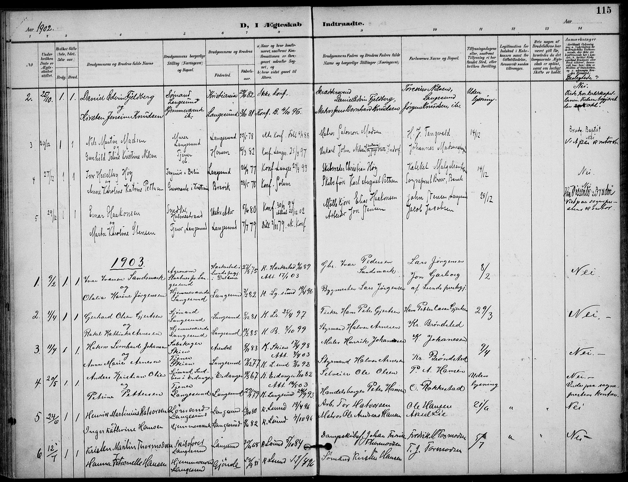 Langesund kirkebøker, SAKO/A-280/F/Fa/L0003: Parish register (official) no. 3, 1893-1907, p. 115