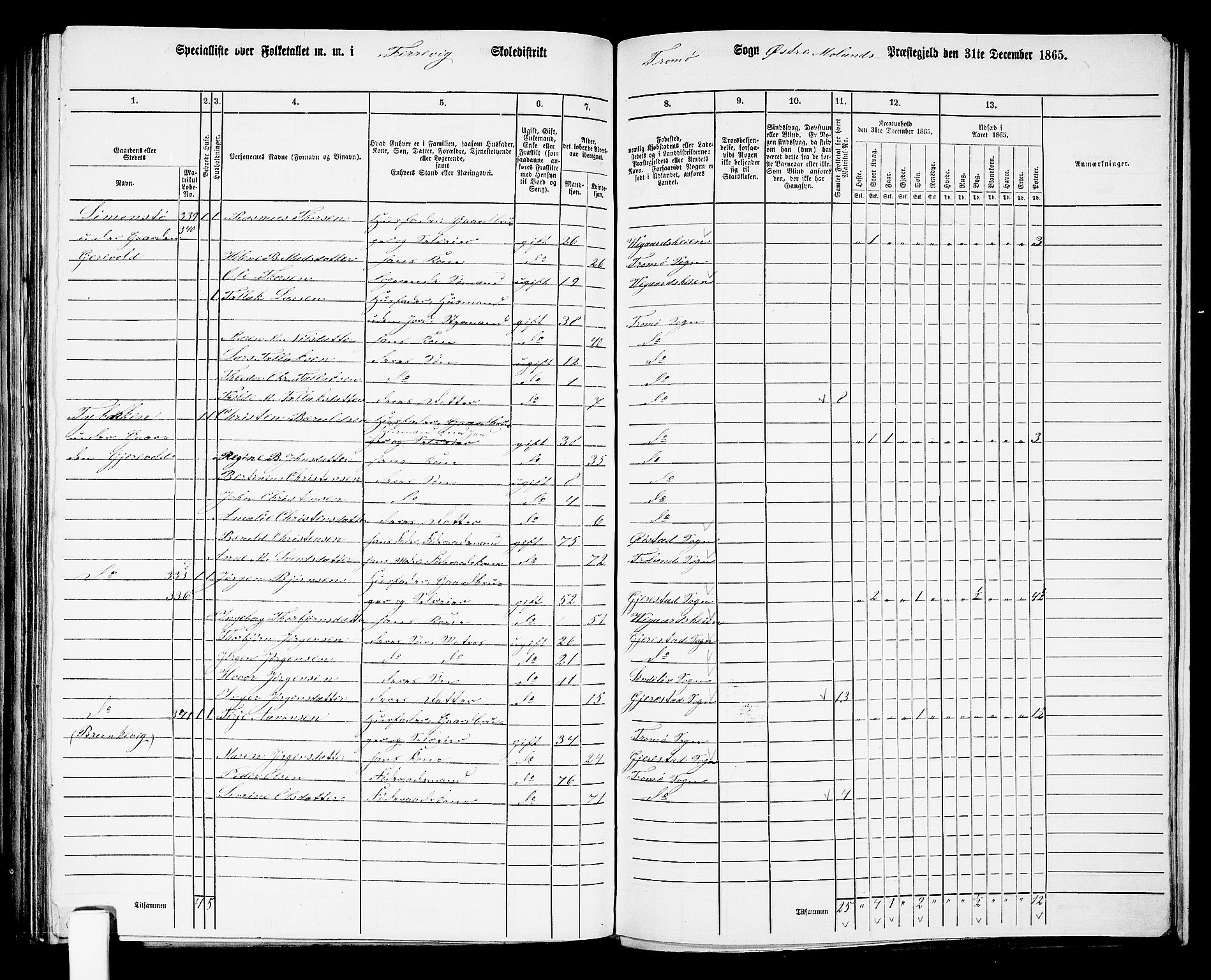 RA, 1865 census for Austre Moland, 1865, p. 267