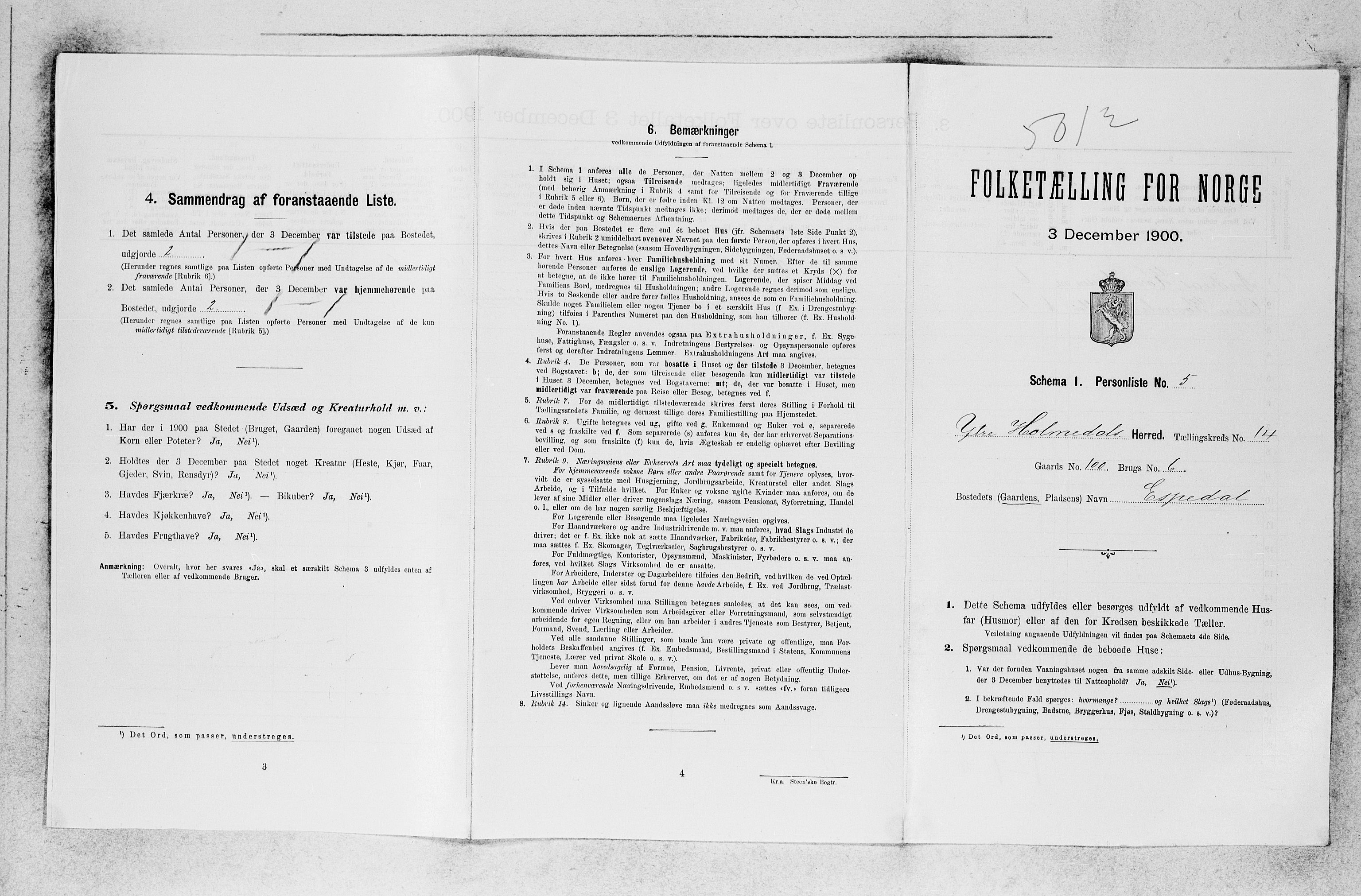 SAB, 1900 census for Ytre Holmedal, 1900, p. 1052