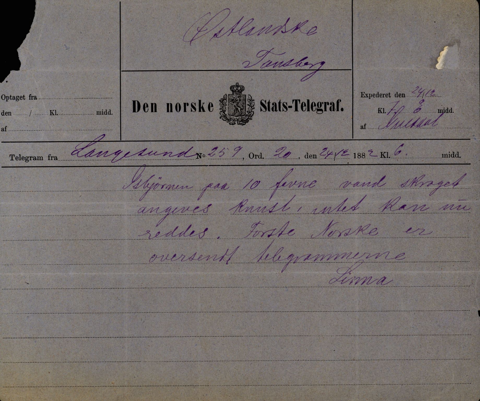 Pa 63 - Østlandske skibsassuranceforening, VEMU/A-1079/G/Ga/L0015/0013: Havaridokumenter / Venice, Isbjørn, Varnæs, Valkyrien, 1882, p. 46