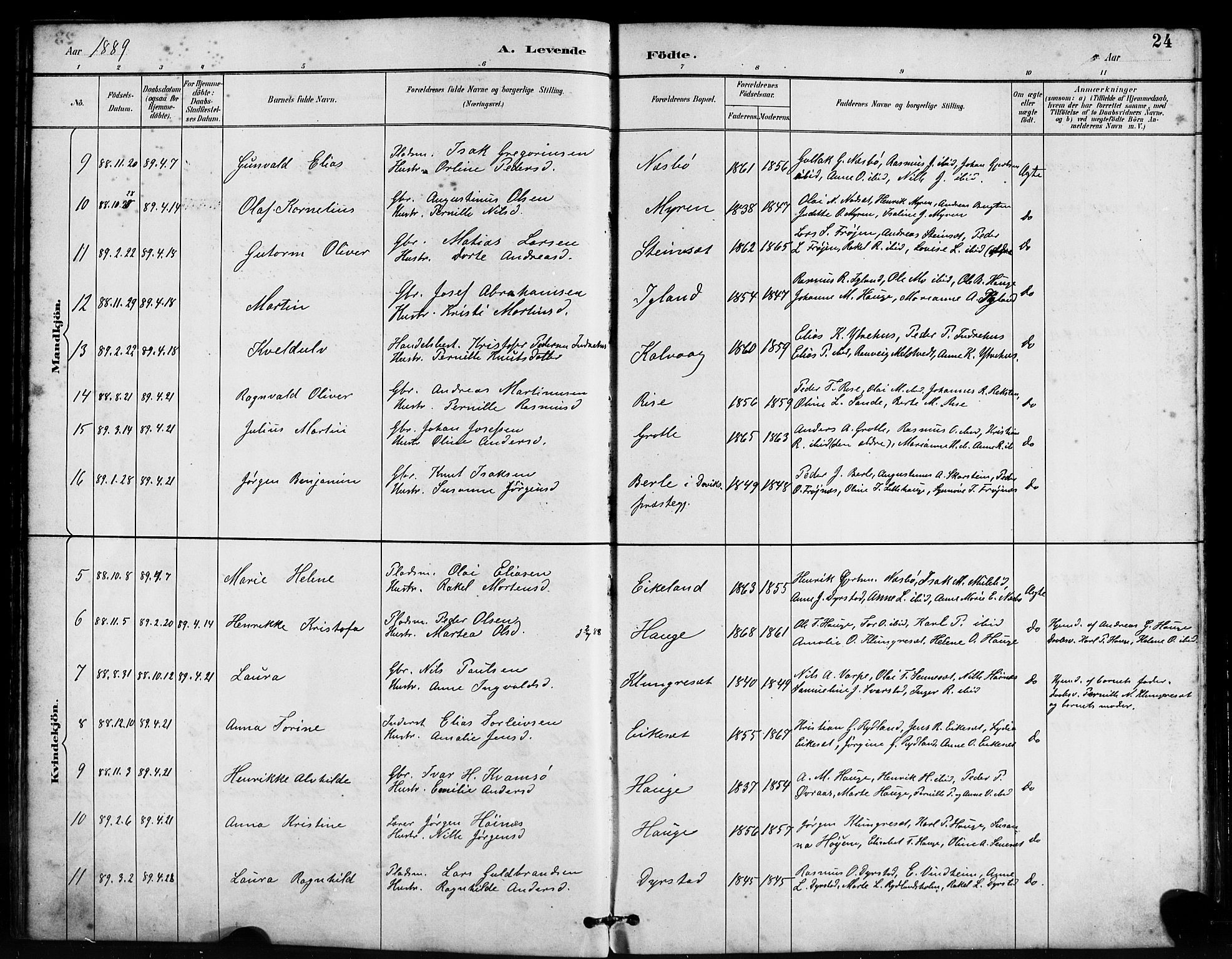 Bremanger sokneprestembete, AV/SAB-A-82201/H/Haa/Haab/L0001: Parish register (official) no. B 1, 1884-1895, p. 24