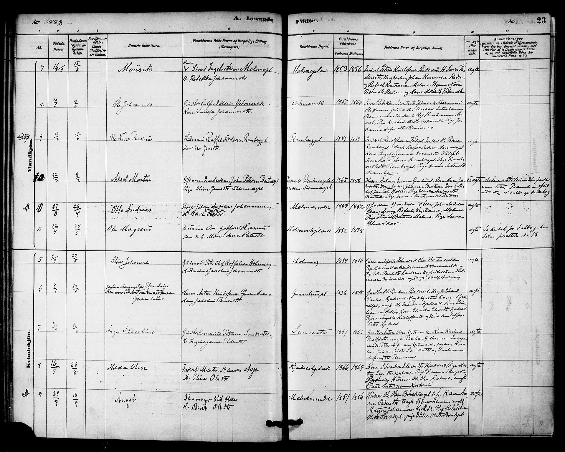 Ministerialprotokoller, klokkerbøker og fødselsregistre - Nord-Trøndelag, AV/SAT-A-1458/745/L0429: Parish register (official) no. 745A01, 1878-1894, p. 23