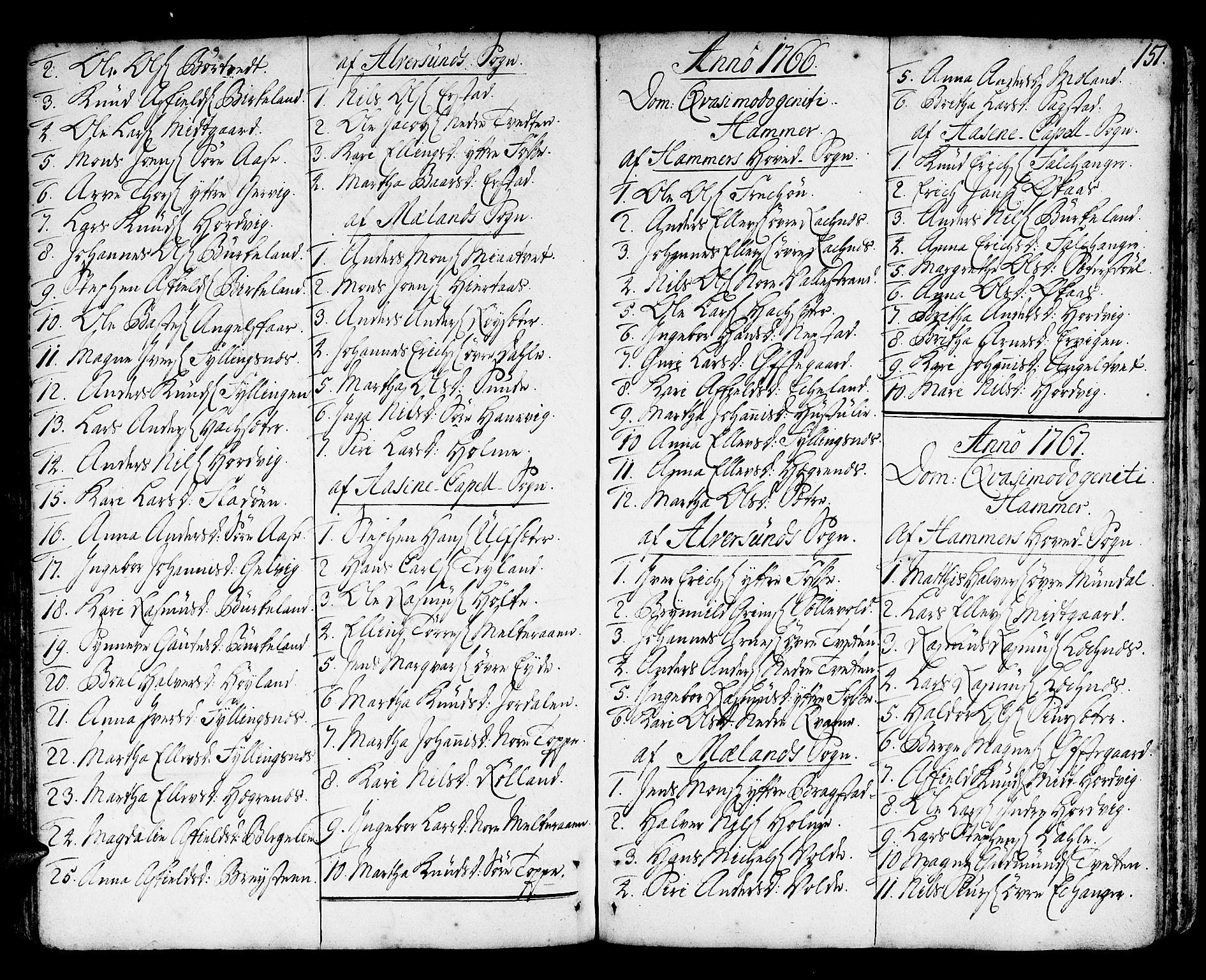 Hamre sokneprestembete, SAB/A-75501/H/Ha/Haa/Haaa/L0007: Parish register (official) no. A 7, 1762-1777, p. 151
