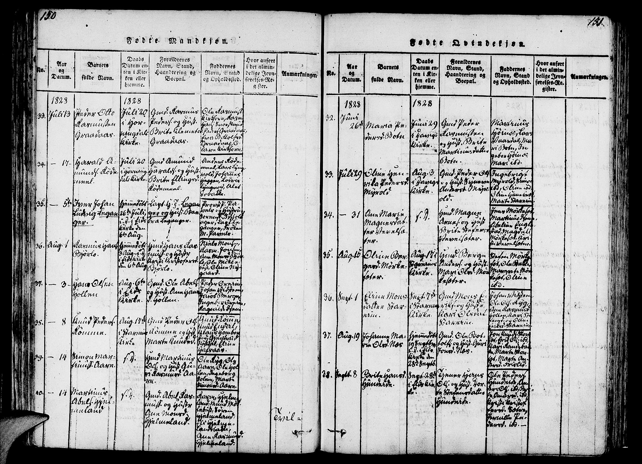 Eid sokneprestembete, AV/SAB-A-82301/H/Haa/Haaa/L0005: Parish register (official) no. A 5, 1816-1830, p. 150-151