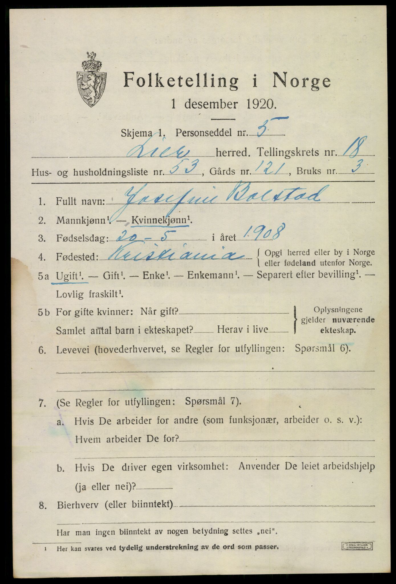 SAKO, 1920 census for Lier, 1920, p. 26108