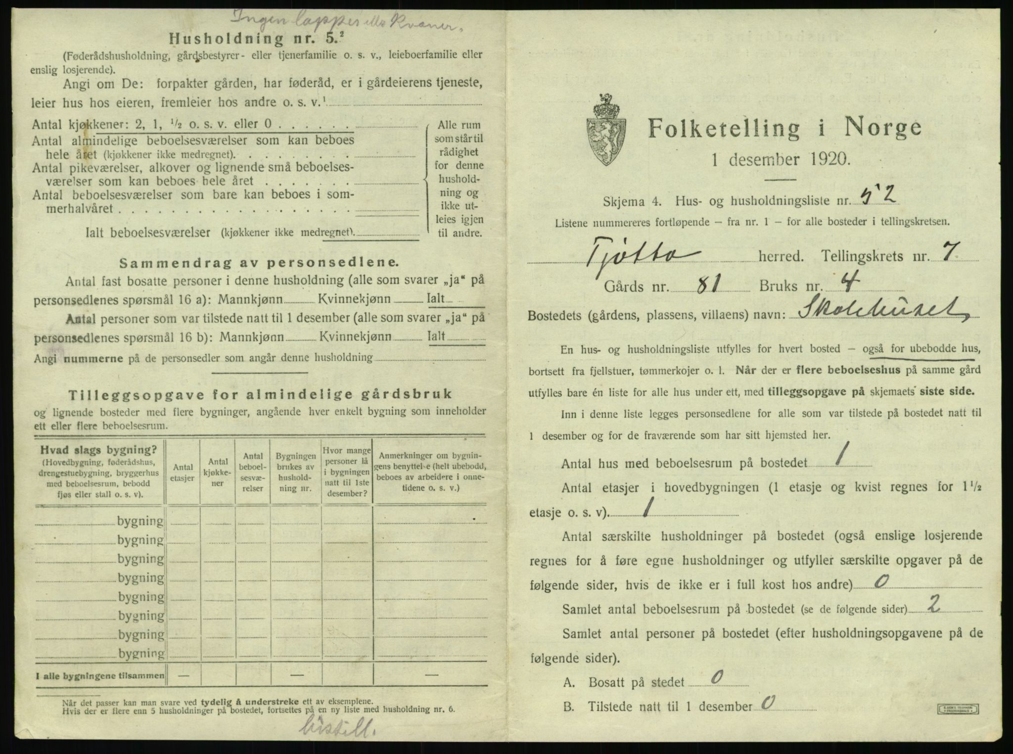 SAT, 1920 census for Tjøtta, 1920, p. 445