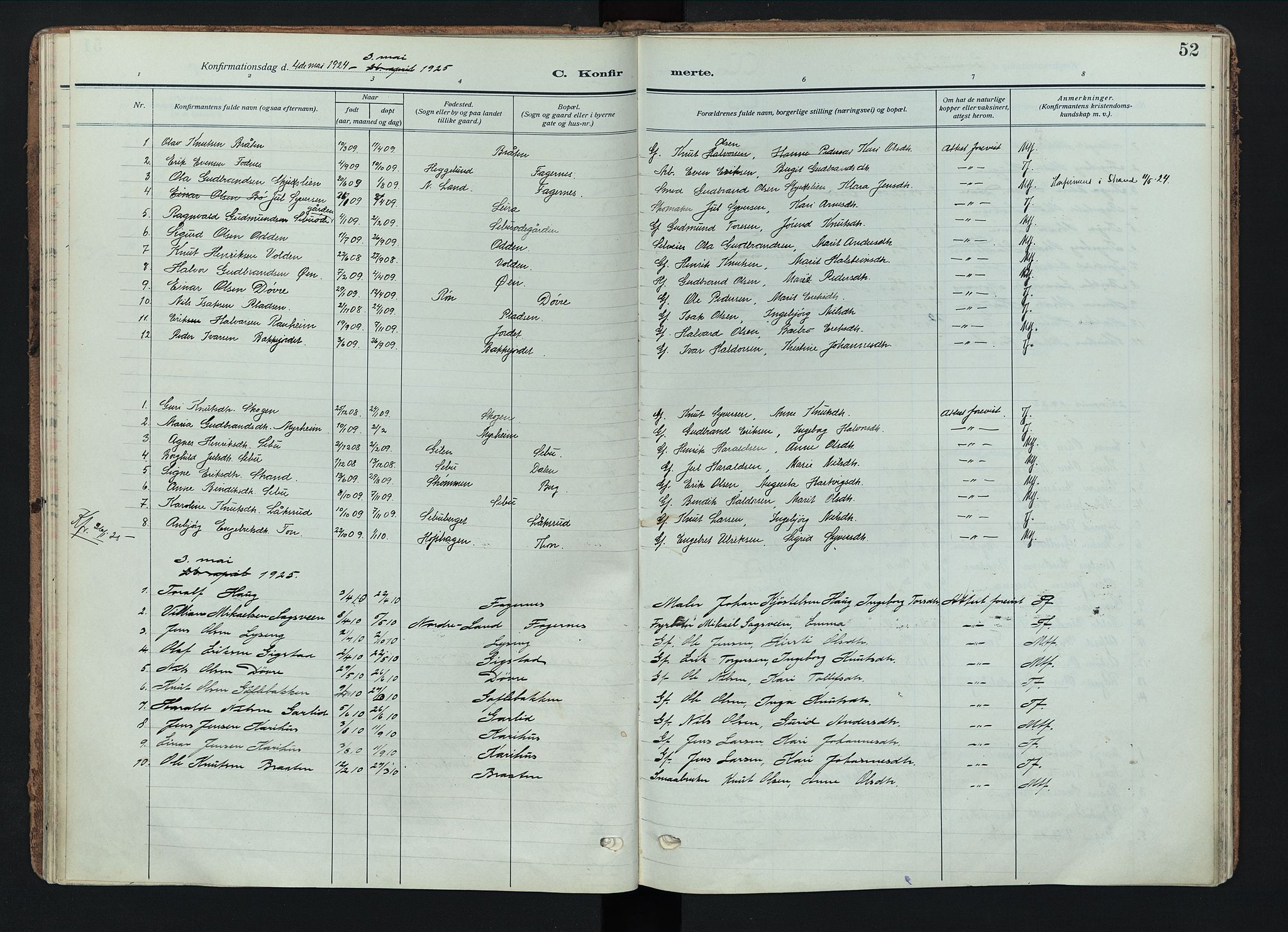 Nord-Aurdal prestekontor, AV/SAH-PREST-132/H/Ha/Haa/L0018: Parish register (official) no. 18, 1915-1935, p. 52