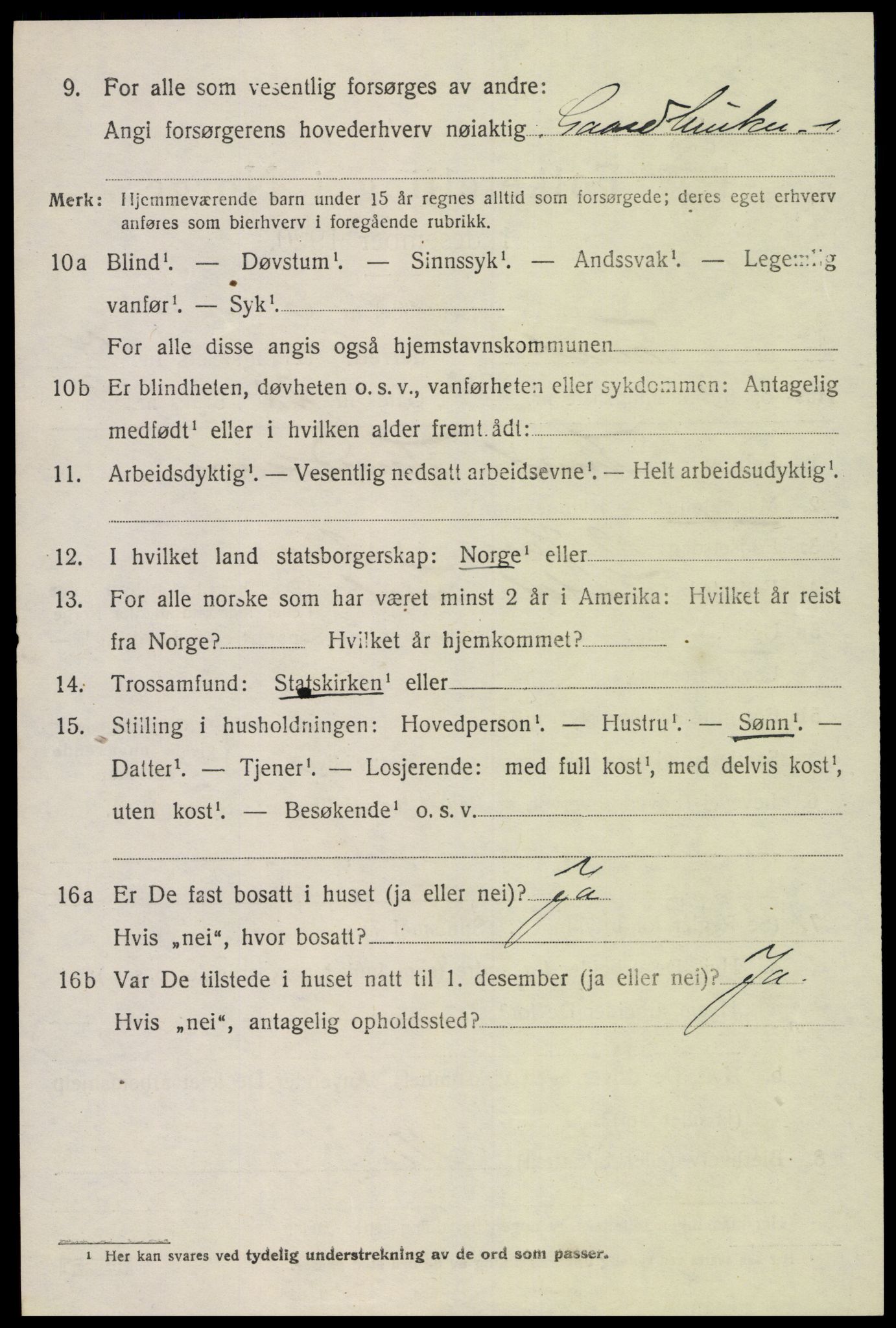 SAK, 1920 census for Tveit, 1920, p. 3485