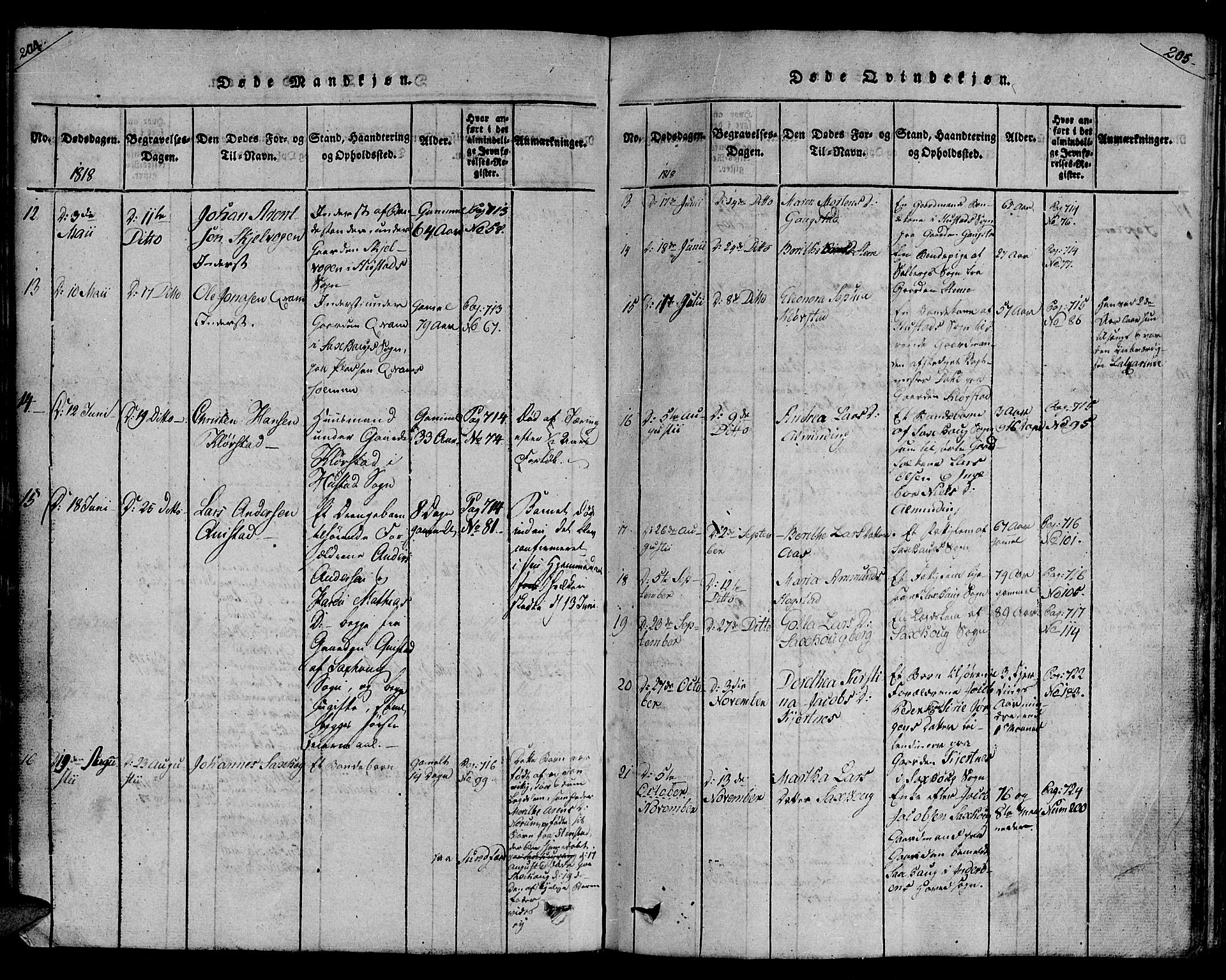 Ministerialprotokoller, klokkerbøker og fødselsregistre - Nord-Trøndelag, SAT/A-1458/730/L0275: Parish register (official) no. 730A04, 1816-1822, p. 204-205