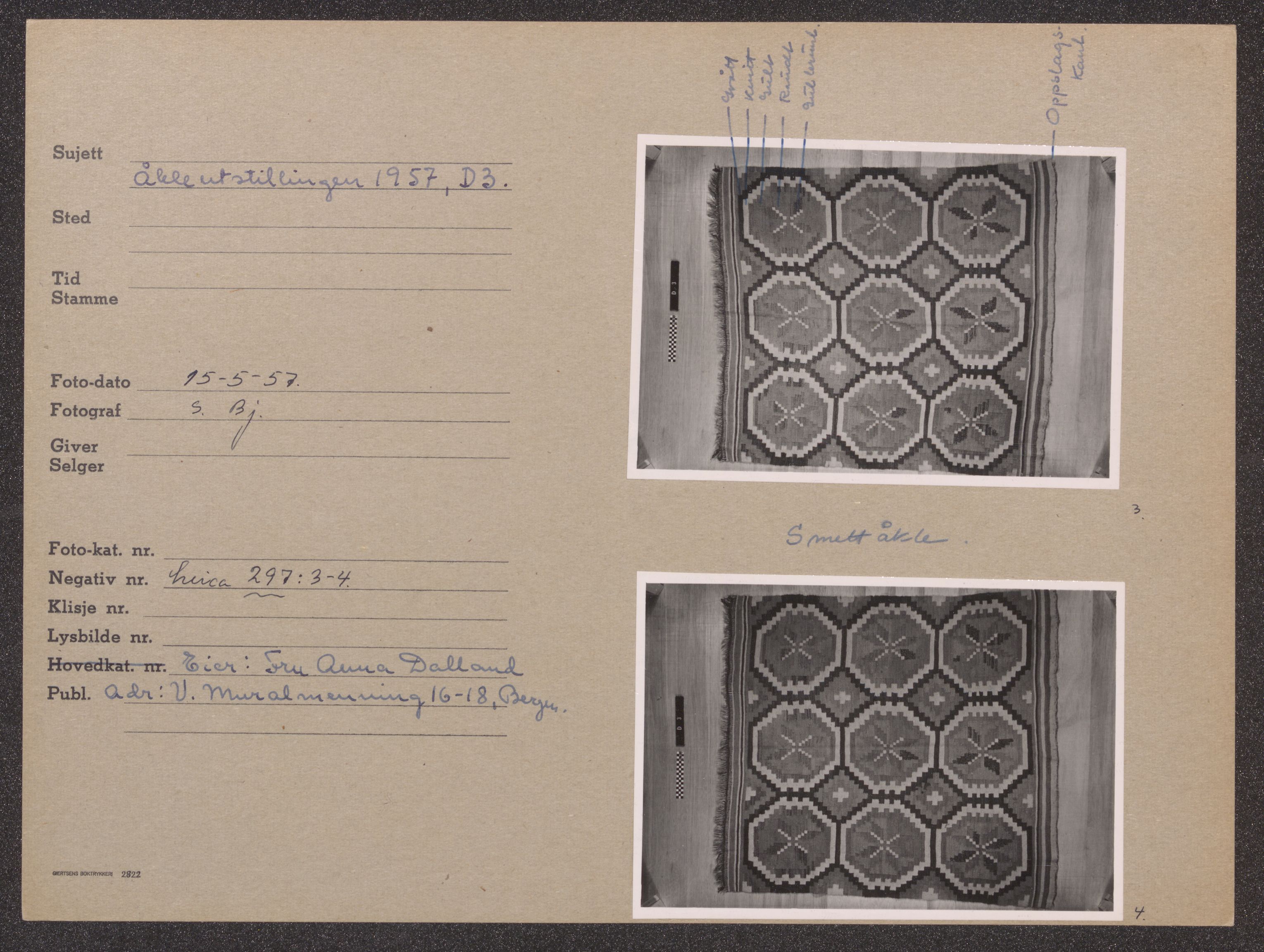 Åkleprosjektet 1957, UMB/A008/F/Fa/L0001/0001: Registreringskort Smettåkle A-H / Smettåkler A -E, 1957