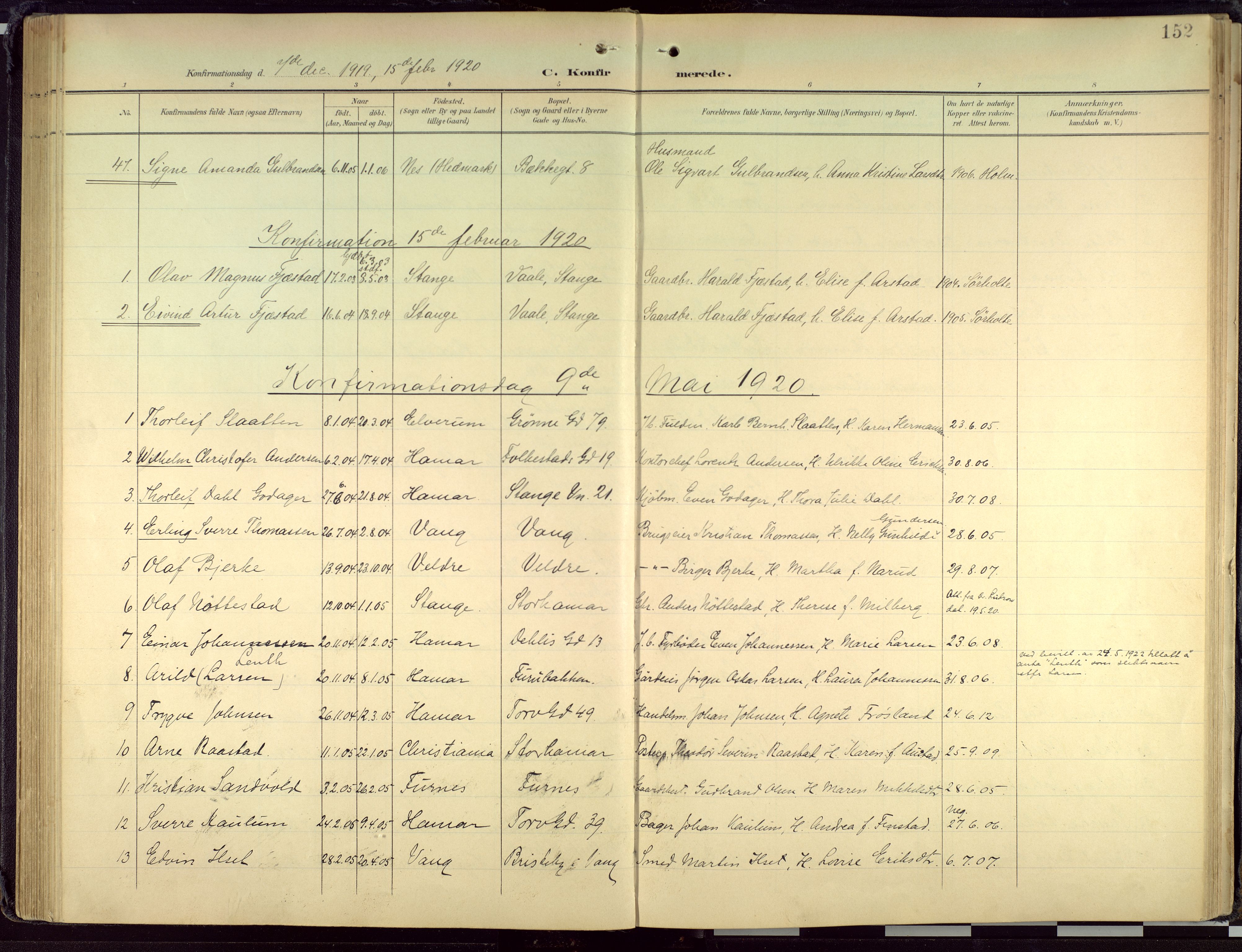 Hamar prestekontor, AV/SAH-DOMPH-002/H/Ha/Haa/L0004: Parish register (official) no. 4, 1899-1973, p. 152