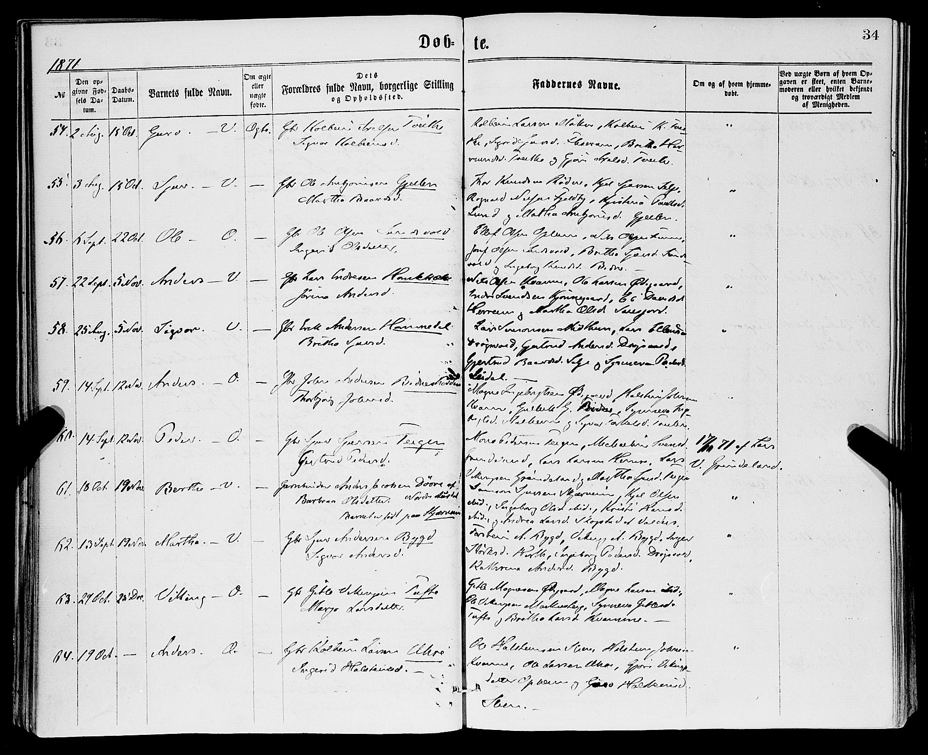 Vossestrand Sokneprestembete, SAB/A-79101/H/Haa: Parish register (official) no. A 1, 1866-1877, p. 34