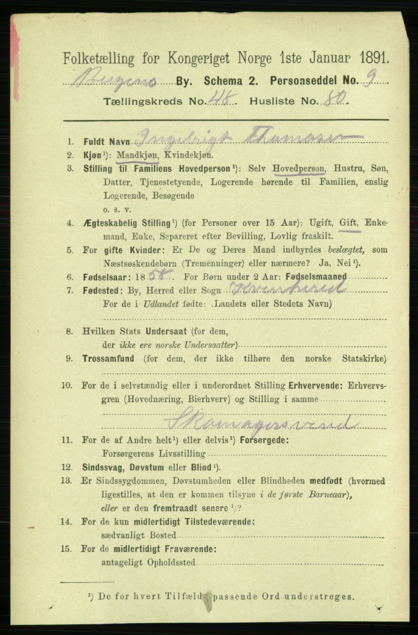 RA, 1891 Census for 1301 Bergen, 1891, p. 58423