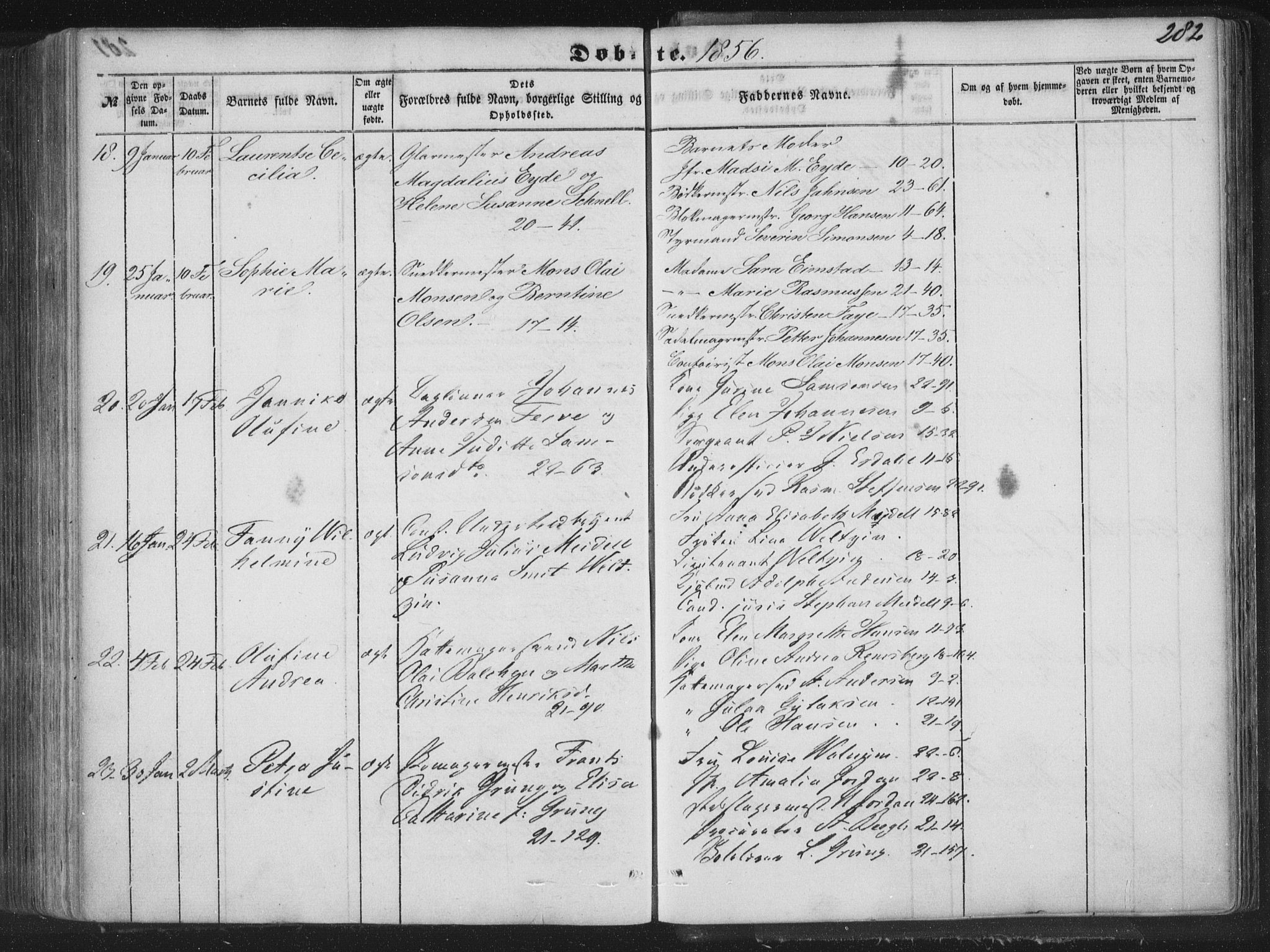 Korskirken sokneprestembete, AV/SAB-A-76101/H/Haa/L0017: Parish register (official) no. B 3, 1851-1857, p. 282