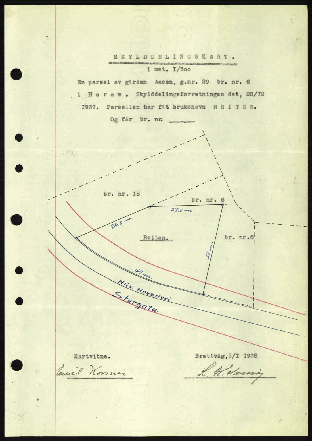 Nordre Sunnmøre sorenskriveri, AV/SAT-A-0006/1/2/2C/2Ca: Mortgage book no. A4, 1937-1938, Diary no: : 279/1938