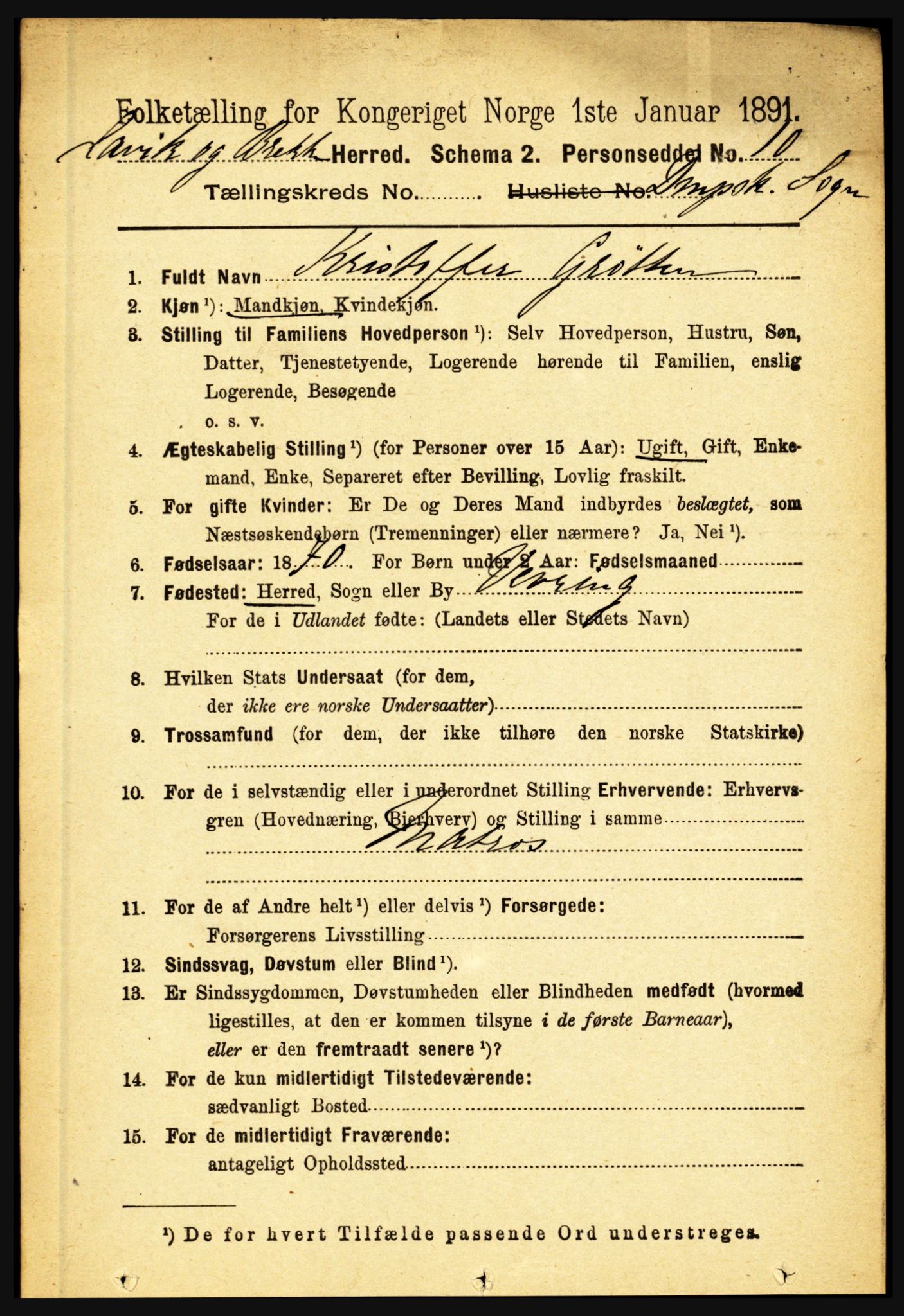 RA, 1891 census for 1415 Lavik og Brekke, 1891, p. 2687